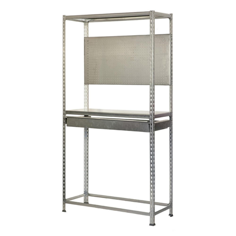 REIFENREGAL mit Arbeitsfläche und Schubfach Metal Shark NO.5 HxBxT 200 x 100 x 40 cm 6 Reifen Verzinkt - Silberfarben, Metall (100/200/40cm) - PROREGAL