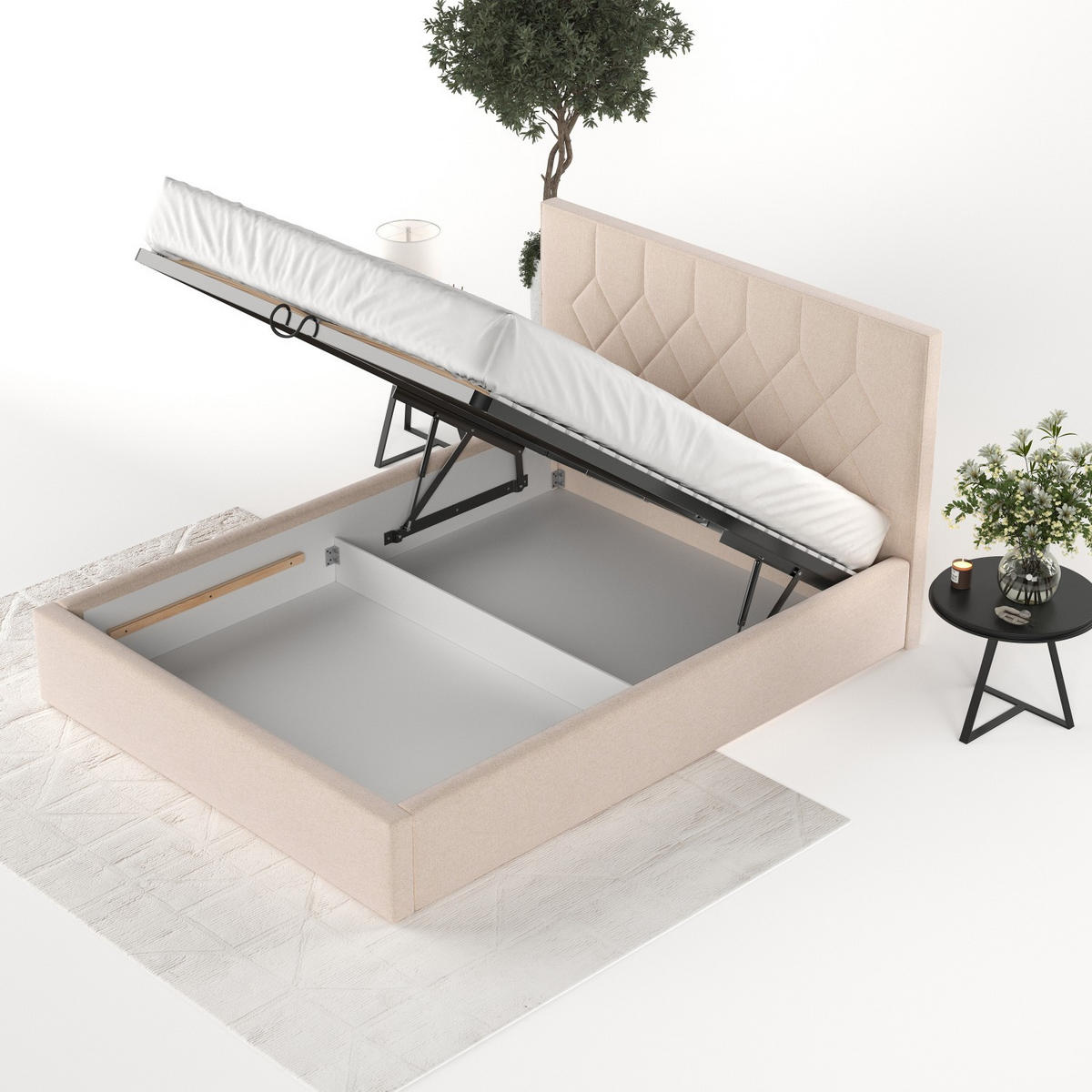 POLSTERBETT Brisa 180/200 cm Creme im Asti Stoff - Creme/Schwarz, Holz/Holzwerkstoff (180/200cm) - AltaBeds