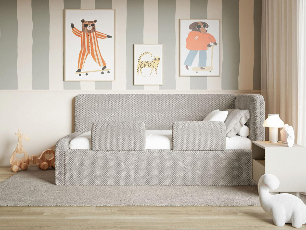 JUGENDBETT Fanko Samt Greige 90x200 cm - Taupe/Schwarz, Kunststoff/Textil (90/200cm) - Selsey