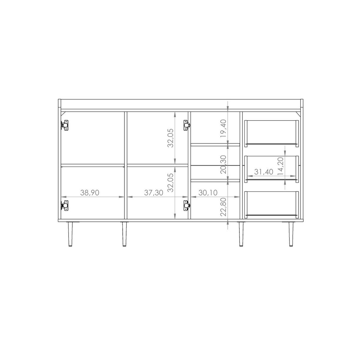 SIDEBOARD Nero 150/45/90 mit Metallfüße - Hellbraun/Schwarz, Holzwerkstoff/Metall (150/90/45cm) - Ravio