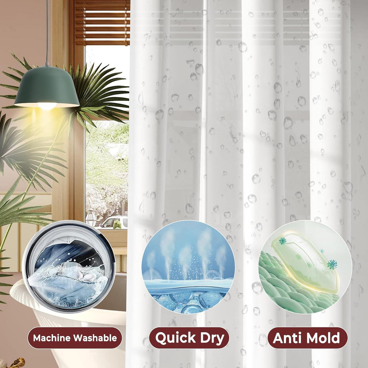 DUSCHVORHANG Weiß PEVA ohne Bohren wasserdicht maschinenwaschbar - Transparent, Textil (180/200cm) - MCBOSON