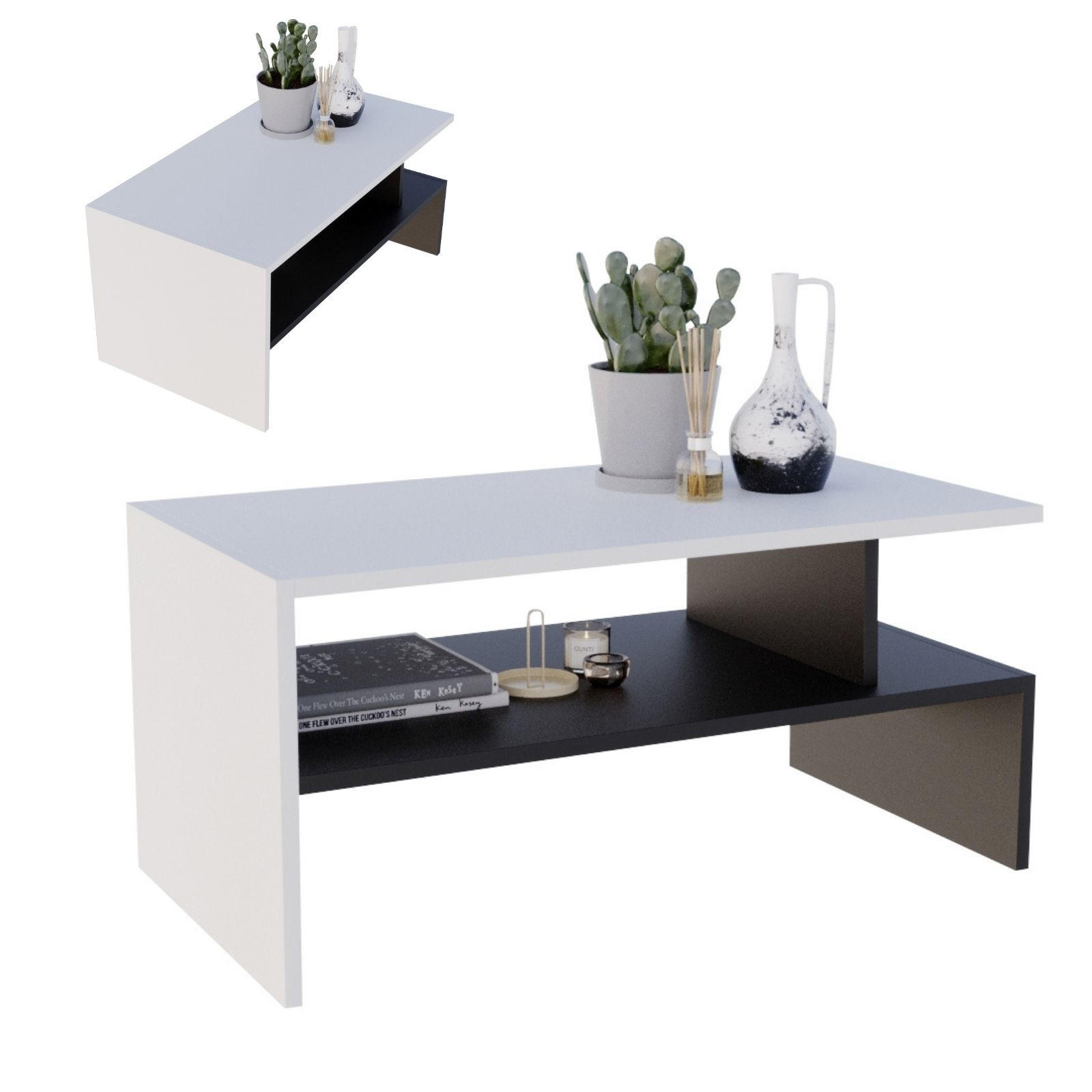 COUCHTISCH Holzwerkstoff rechteckig stabil Weiß 50/45/93cm - Schwarz/Weiß, Holzwerkstoff (50/93/45cm) - CraftPAK