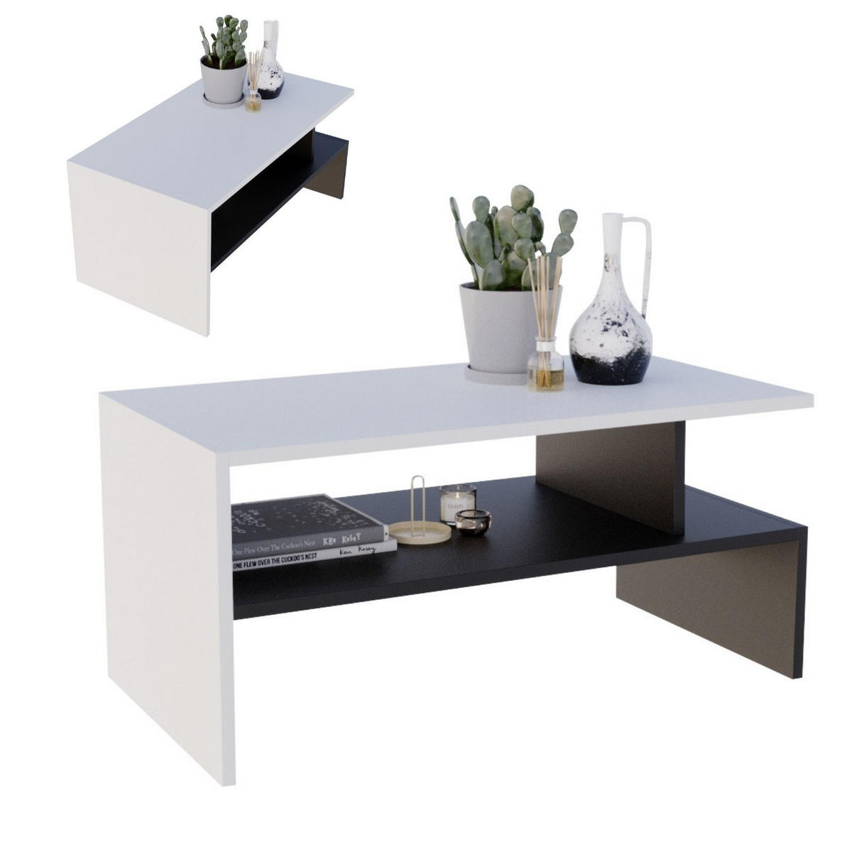 COUCHTISCH Holzwerkstoff rechteckig stabil Weiß 50/45/93cm - Schwarz/Weiß, Holzwerkstoff (50/93/45cm) - CraftPAK