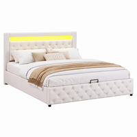 POLSTERBETT mit Bettkasten und LED 160x200 cm PU Weiß - Weiß, Metall (160/200cm) - Meubliv