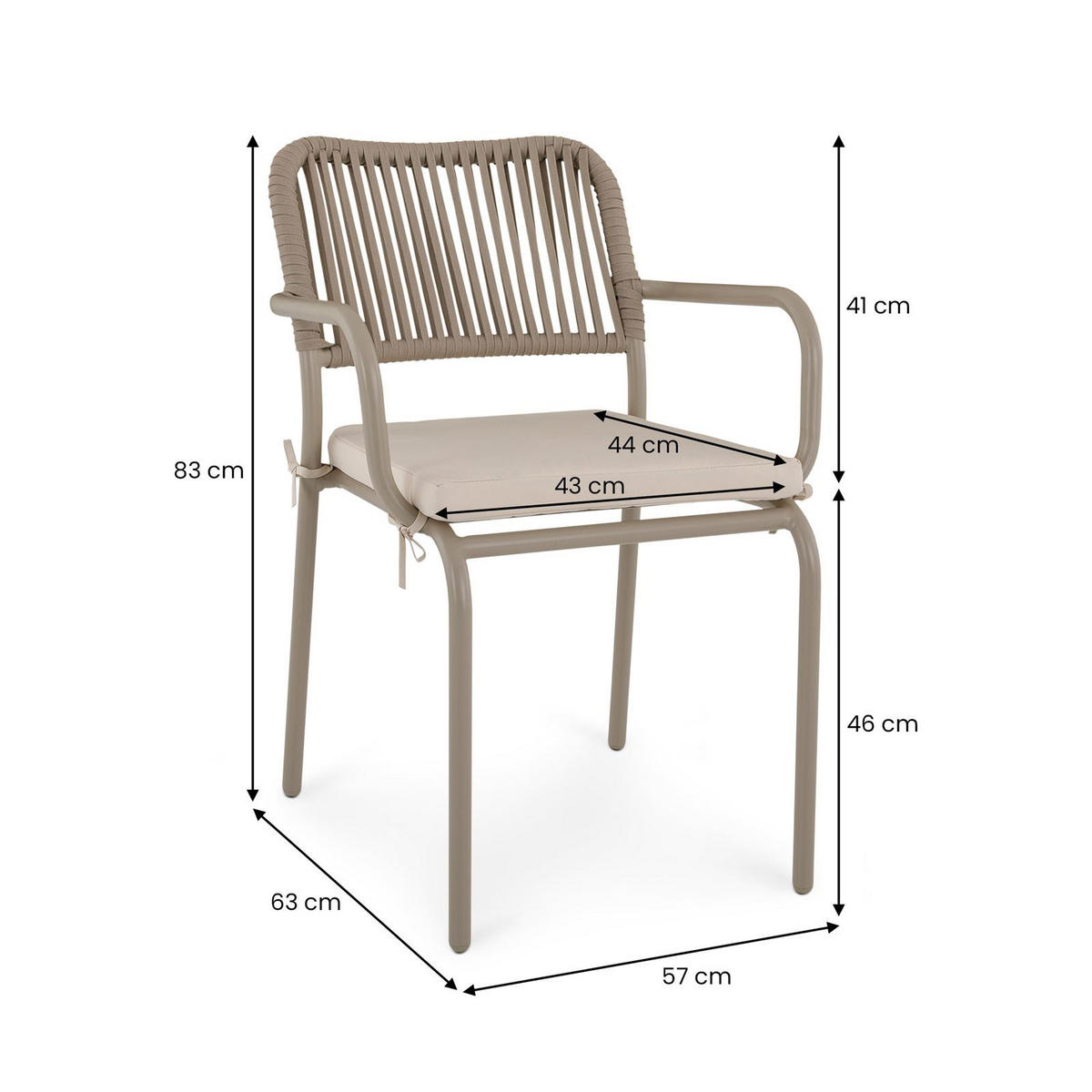GARTENSTUHL VOLONTE 6ER-SET - Braun, Textil (56/81/65cm) - IDIMEX