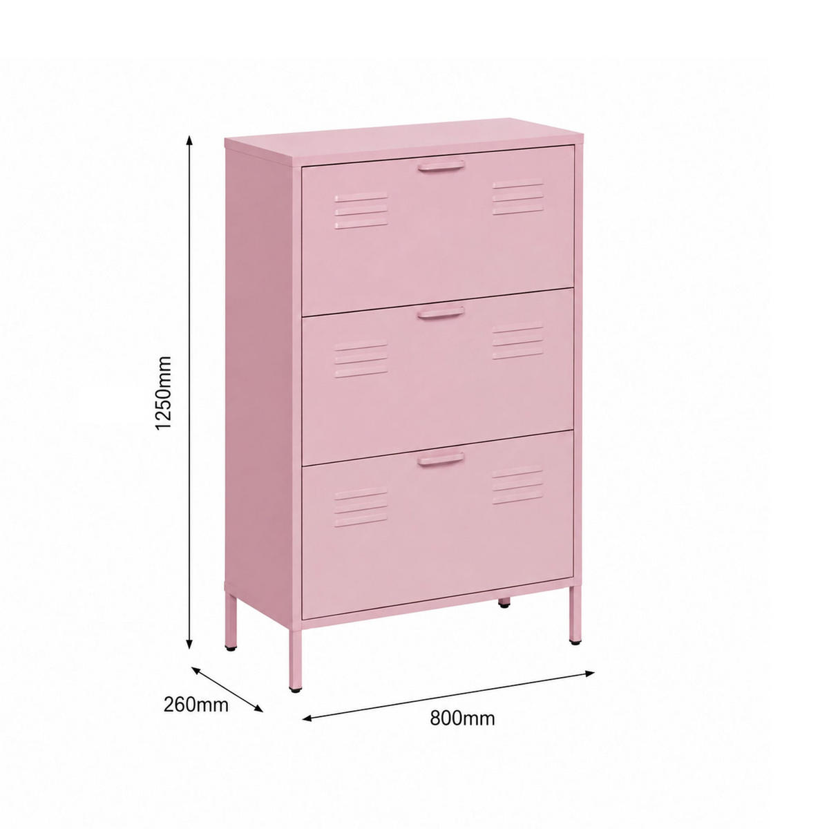 SCHUHSCHRANK 3 Türen Rosa 80/26/125 - Pink, Metall (80/125/26cm) - Mobili Rebecca
