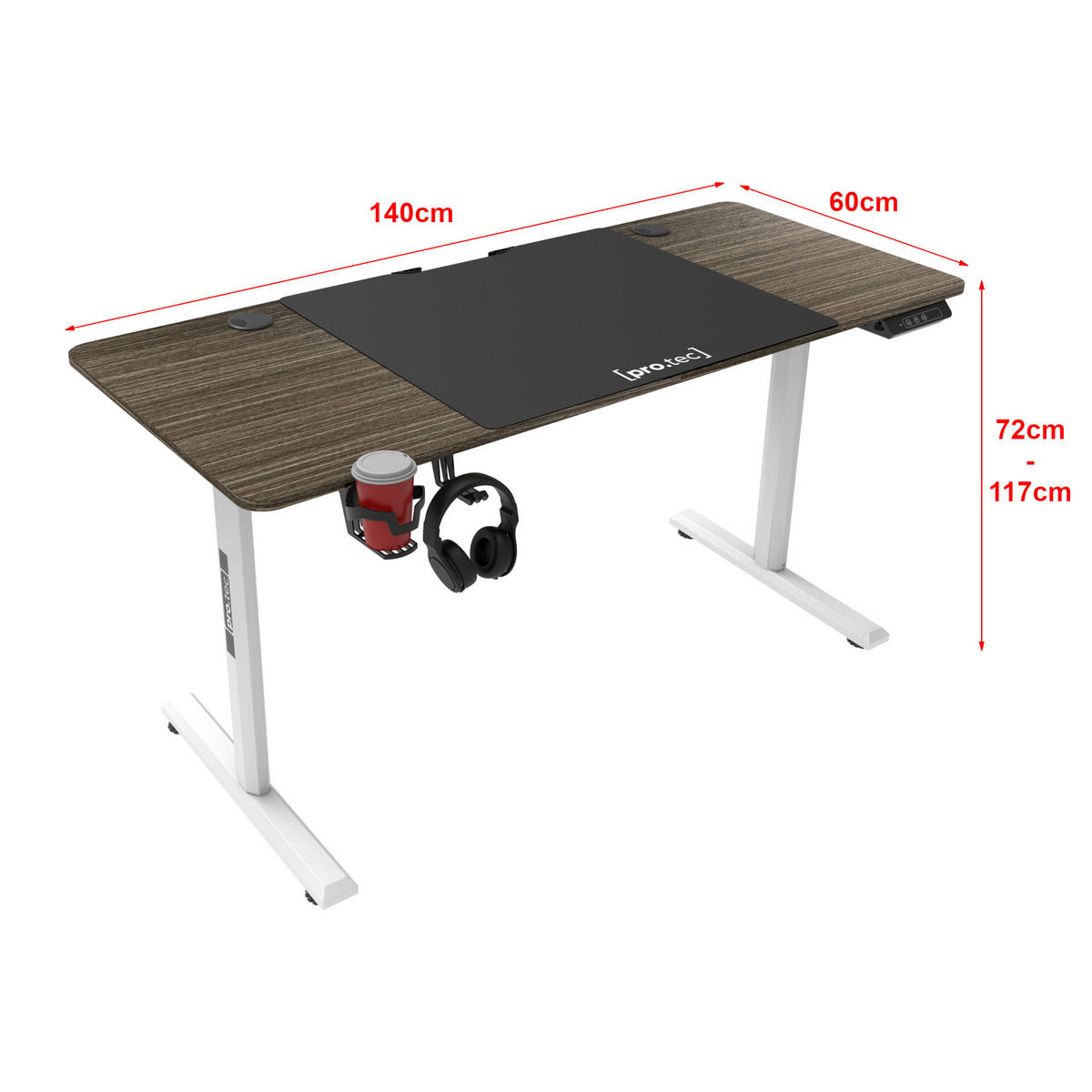 COMPUTERTISCH Hayward - Dunkelbraun/Weiß, Holzwerkstoff/Metall (60/140/117cm) - pro.tec