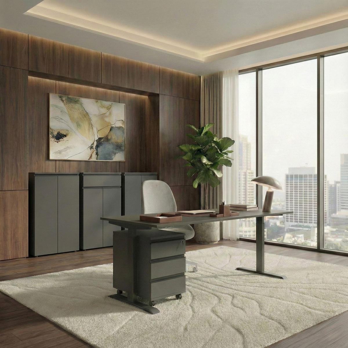 AKTENSCHRANK mit Schublade Soft-Close 81x120x40 cm Graphit - Schwarz, Holzwerkstoff (81/120/40cm) - KADIMA DESIGN