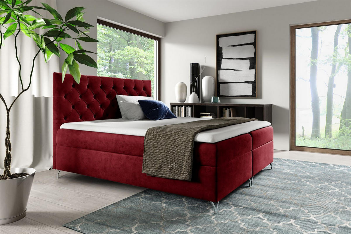 BOXBETT Ambre In überlänge - Rot, Holzwerkstoff/Textil (200/220cm) - Fun Möbel