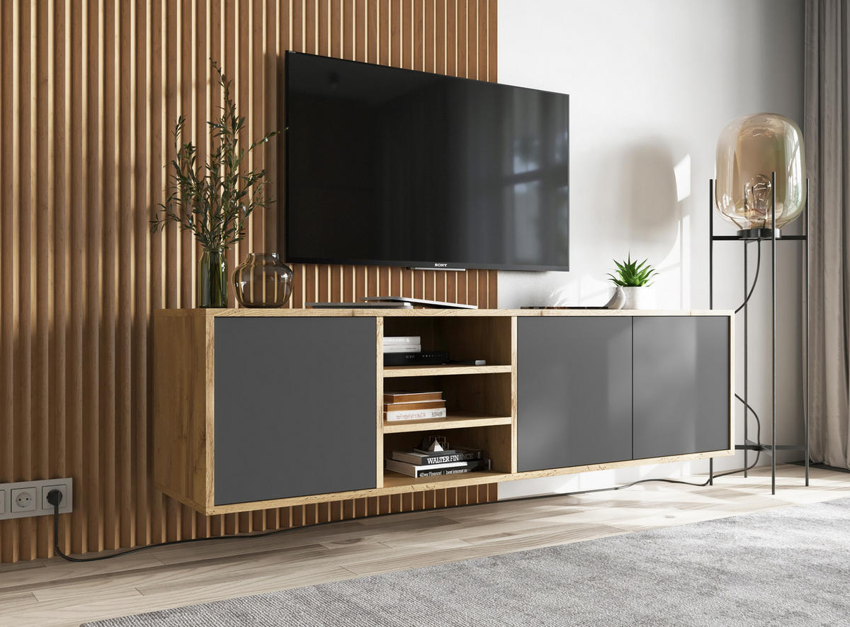 TV-LOWBOARD Apollo Eiche wotan Graphit matt 150 cm - Graphitfarben, Holzwerkstoff (150/39/35cm) - Meble Lindner