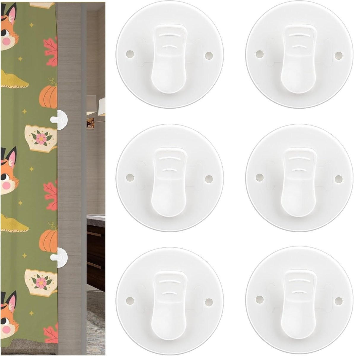 DUSCHVORHANGKLAMMERN 6er-Set Weiß klebend Clip Befestigung Vorhang Badezimmer - Weiß, Kunststoff (5.5/5.5cm) - MCBOSON