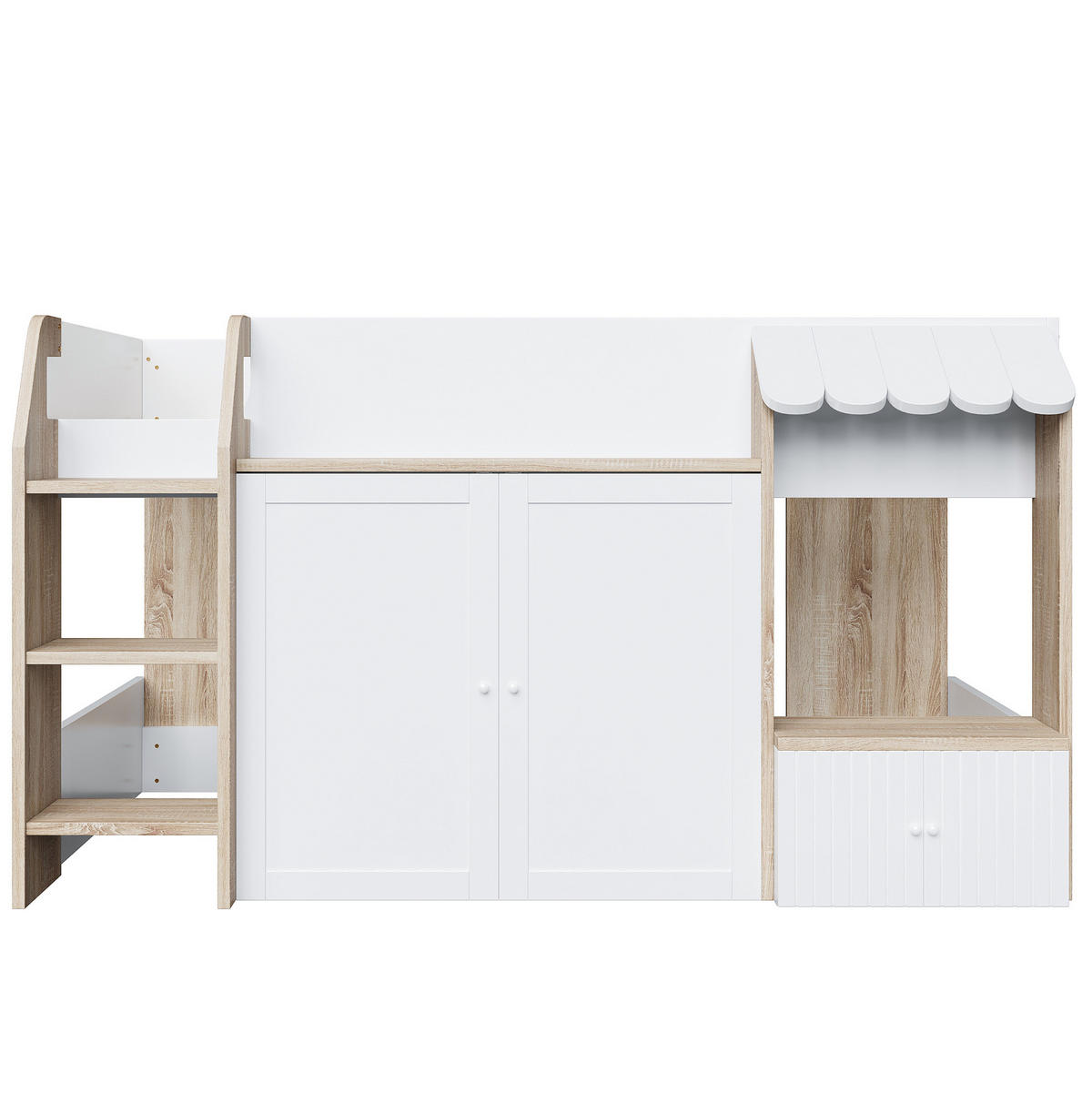 HAUSBETT Hausförmig 90/200 cm Weiß/Natur mit Stauraum ohne Matratze - Weiß, Holz (90/200cm) - MIVRAY