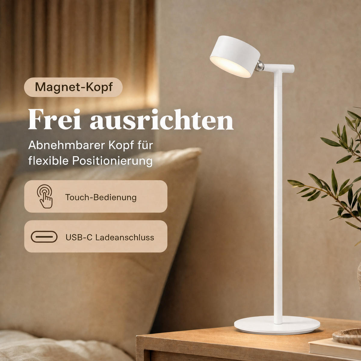 LED-AKKU-STEHLEUCHTE 3 in 1 Weiß Höhe bis zu 120 cm Metall - Weiß, Metall (16/16/120cm) - Northpoint