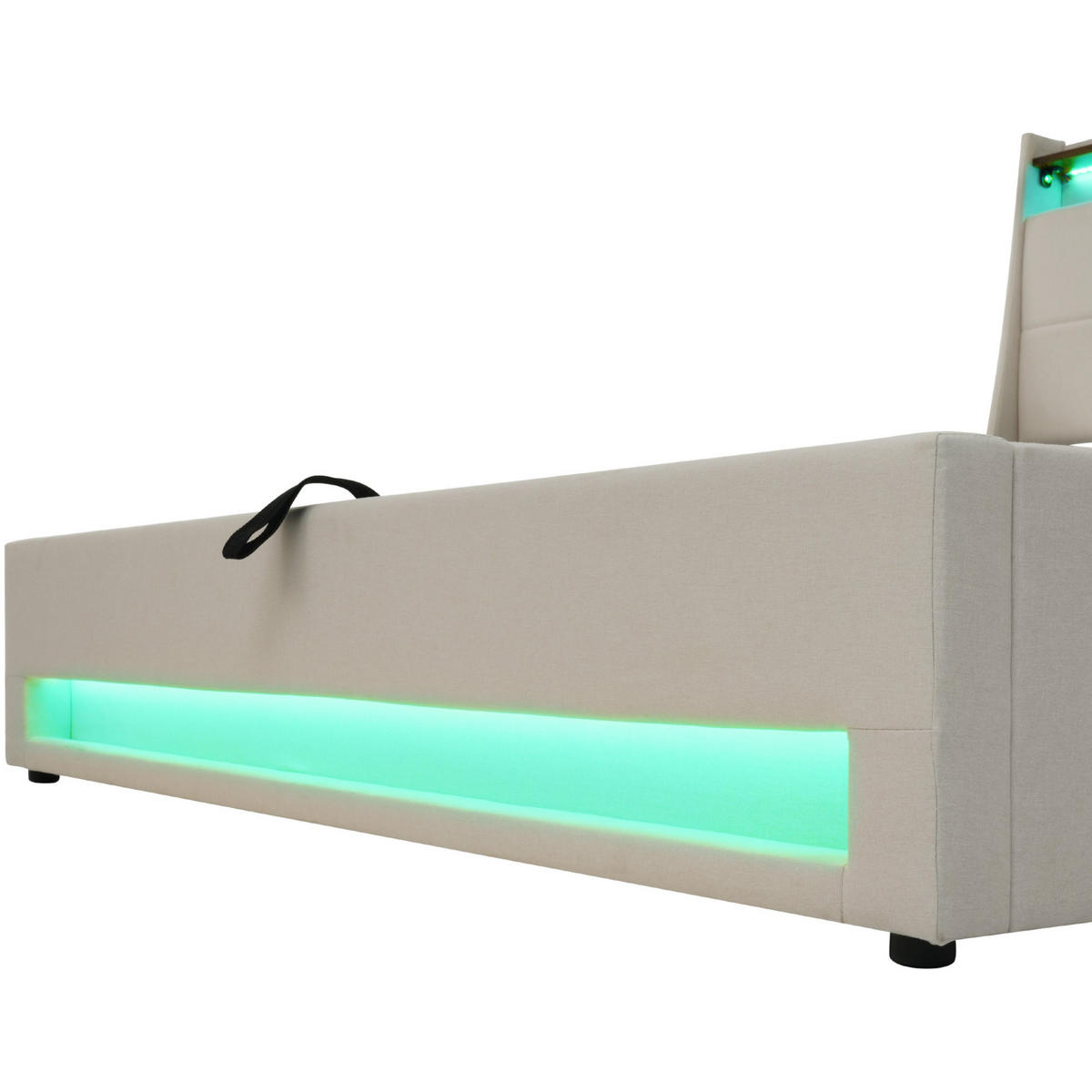 POLSTERBETT 160/200 cm Beige aus Leinen mit LED, USB und Bettkasten - Beige, Textil (160/200cm) - OKMYHOME