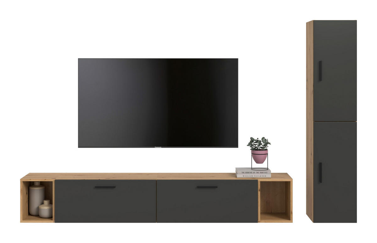 WOHNWAND The One Basalt grau 259/34/182 cm - Braun, Holzwerkstoff (259/182/34cm) - Xonox