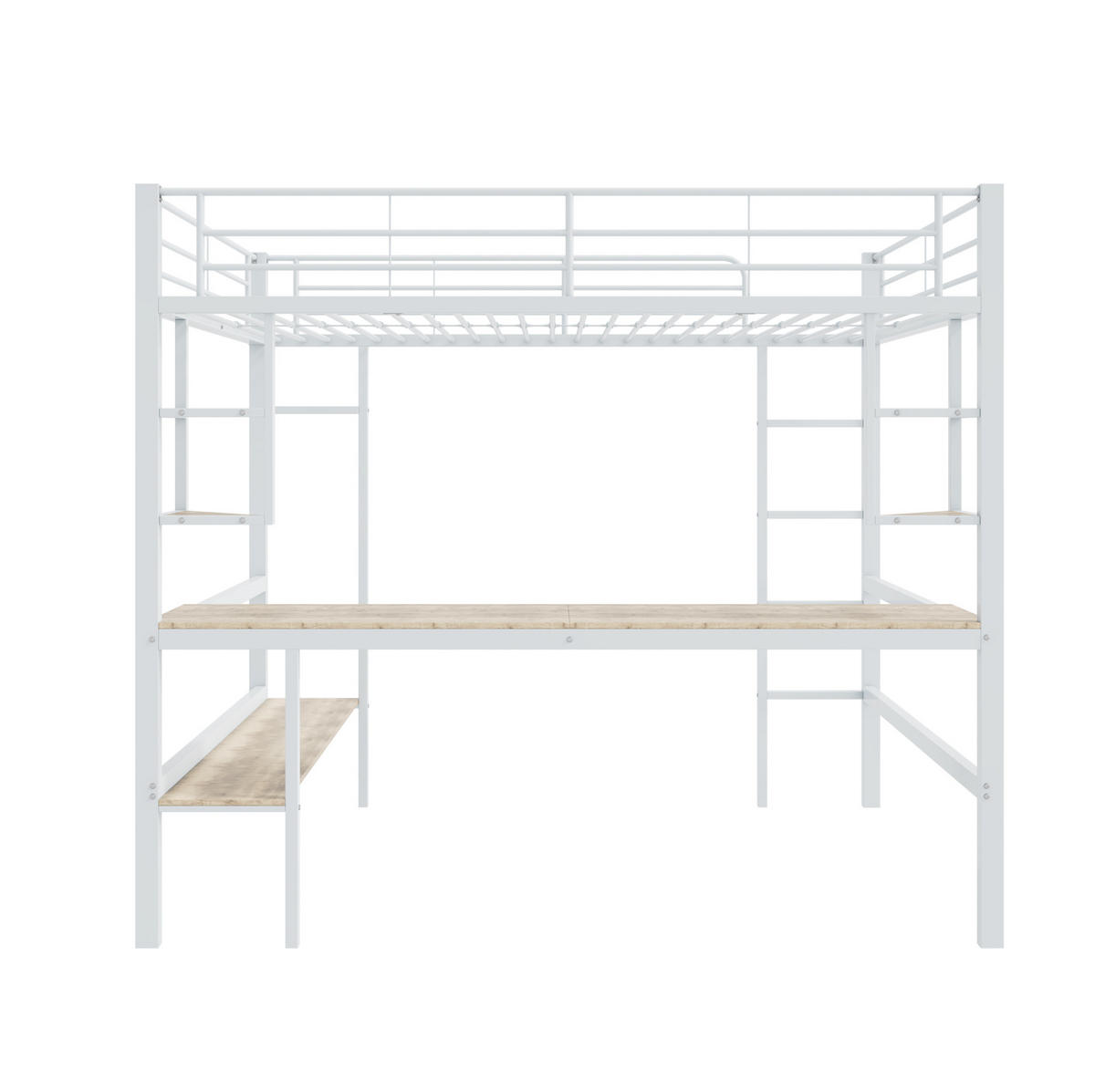 HOCHBETT mit Schreibtisch 140/200 cm in Weiß – mit Regalen und Rausfallschutz - Weiß, Metall (140/200cm) - BEAOK