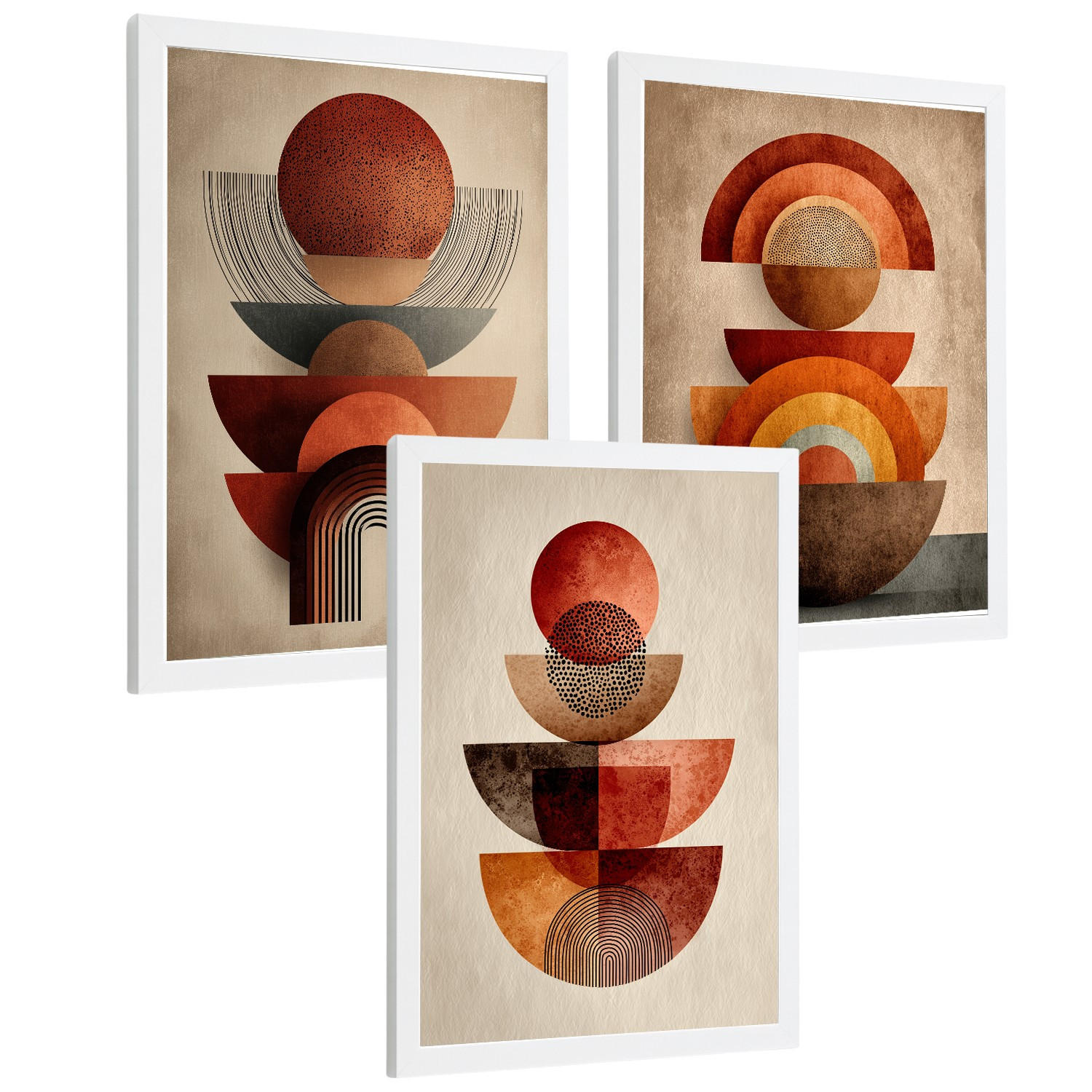 POSTER 3er Kunstdruck-Set Wandbilder Abstrakte Formen Rot Orange modern Wohnzimmer Deko, Schlafzimmer, Küche, Badezimmer Weißer Rahmen A4 - Weiß, Papier (29.7/1/21cm) - Nacnic