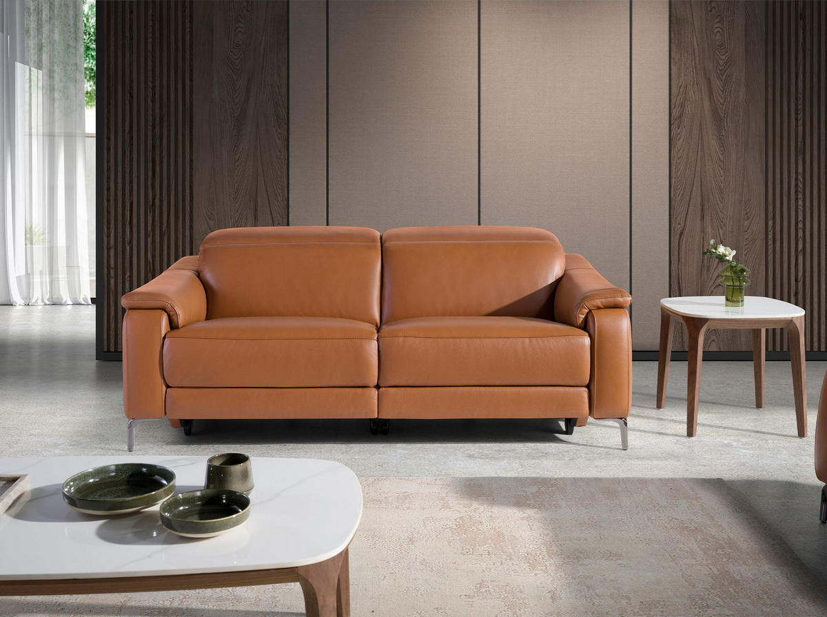 SOFA 3-Sitzer-Relaxsofa aus braunem Leder 188/160/101 cm - Edelstahlfarben/Braun, Leder (188/101/108cm) - ANGEL CERDA