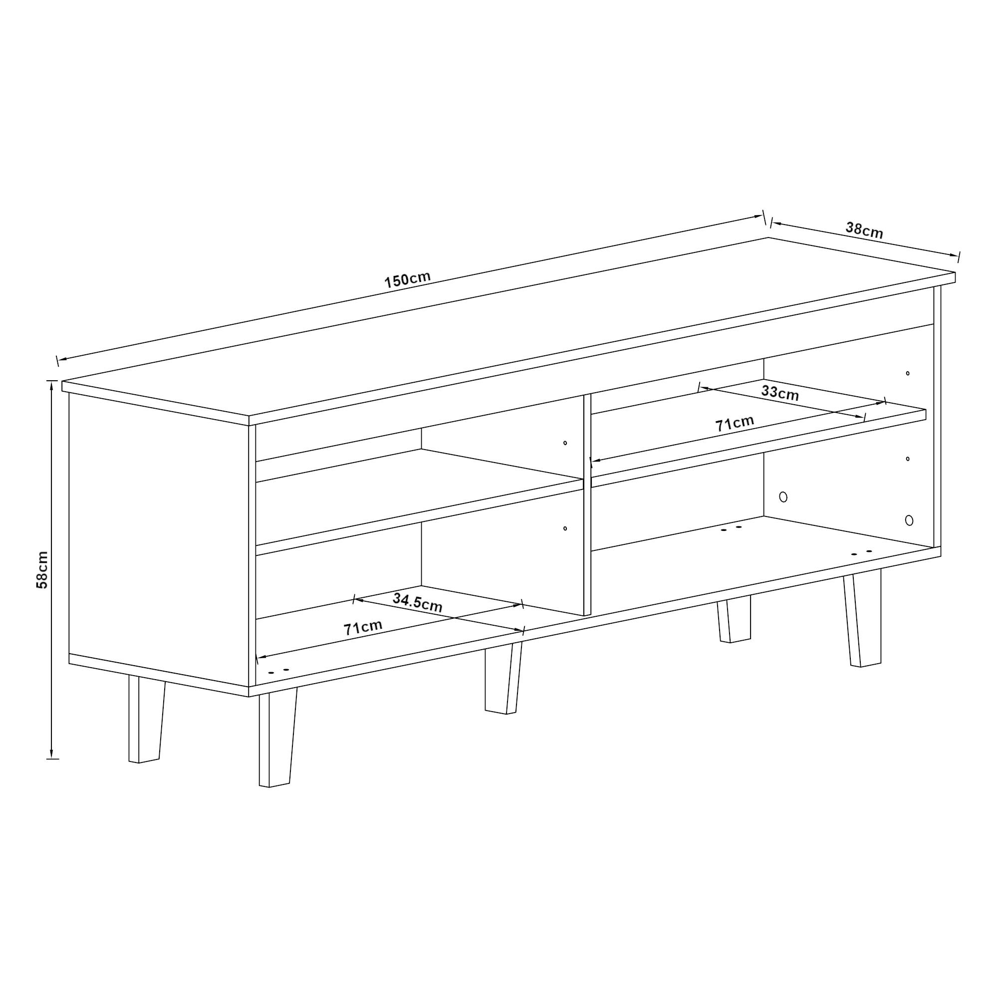 Thumbnail - [en.casa] Lowboard, Hellgrau, Holzwerkstoff, Kiefer, Rechteckig, 150x58x38 cm, Wohnzimmer, Wohnwände, Lowboards, Lowboar...