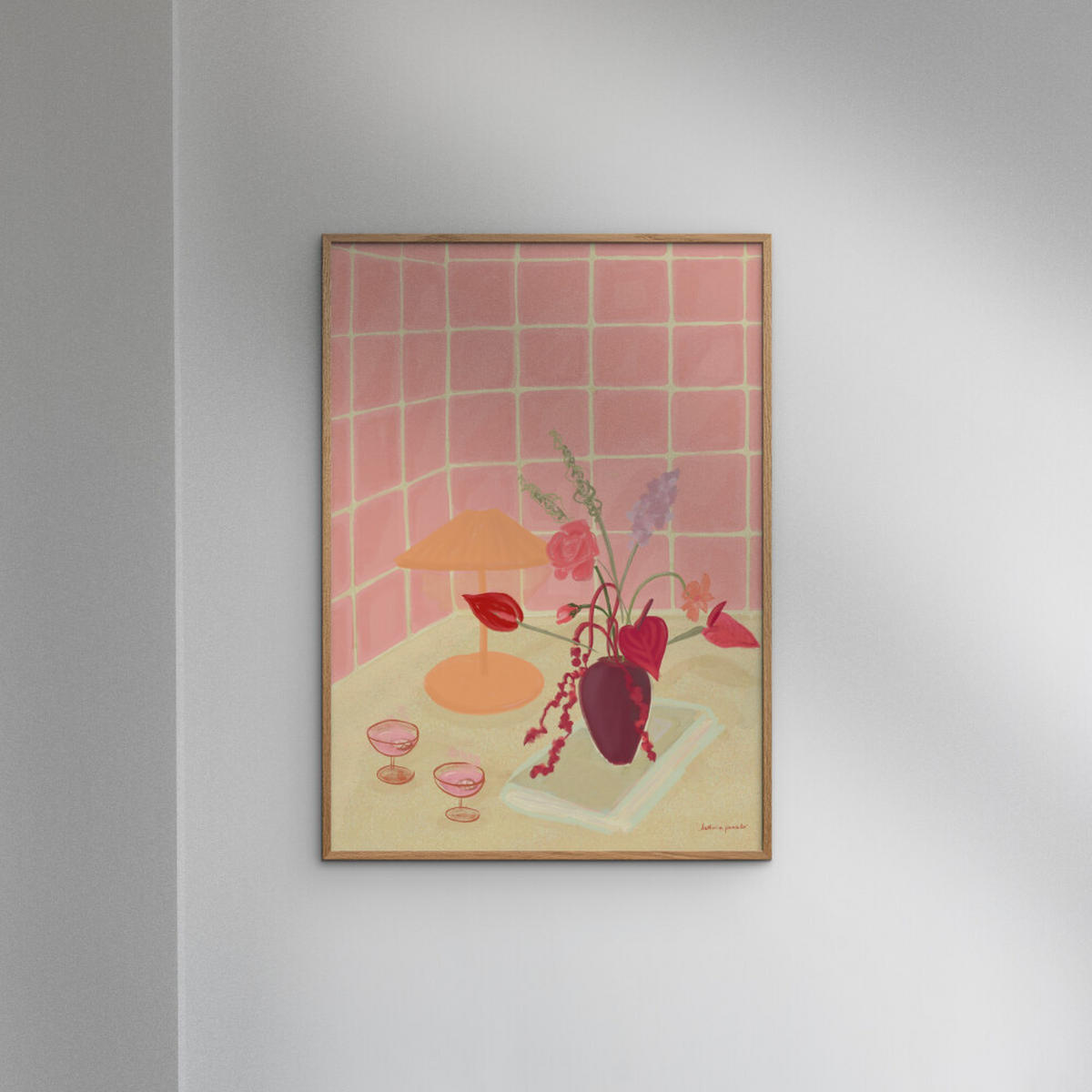 POSTER mit Rahmen Katharina Puritscher - Bubbly - Pink/Eichefarben, Holz/Papier (50/70cm) - Poster&Frame
