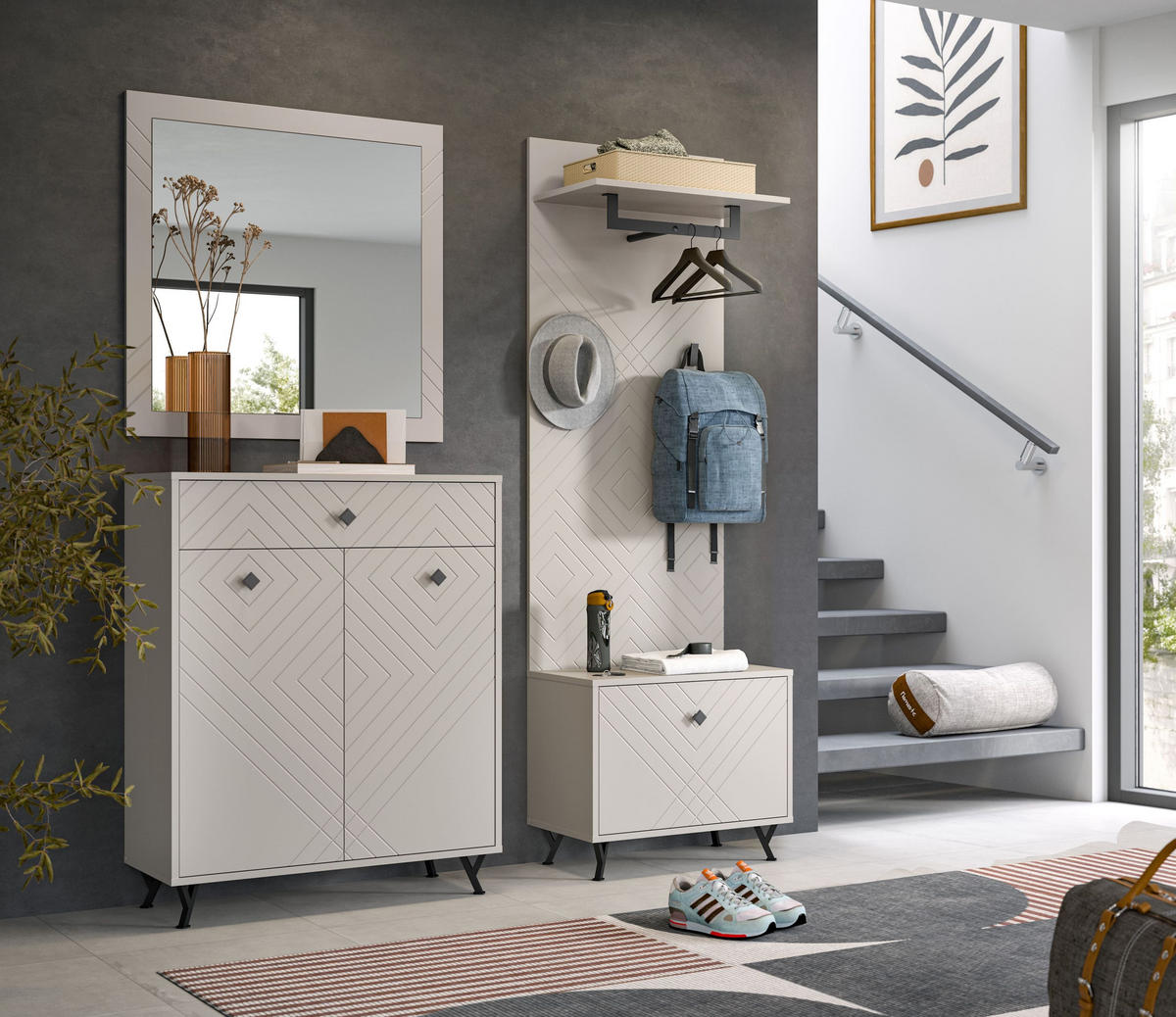 GARDEROBEN-SET NOTES 4-tlg. (B/H/T: ca. 195/190/35 cm) in sandbeige/sandbeige matt - Sandfarben, Holzwerkstoff (195/190/35cm)