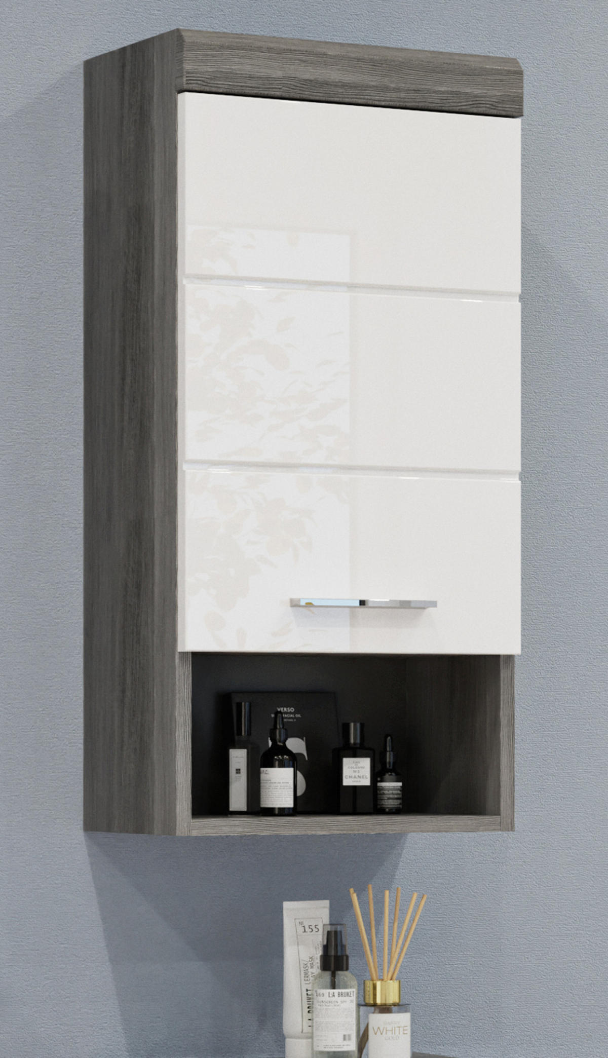 HÄNGESCHRANK weiß Hochglanz, grau 37x79 cm, 3 Fächer - Weiß Hochglanz/Silberfarben, Holzwerkstoff/Kunststoff (37/79/24cm) - Inn.Furn