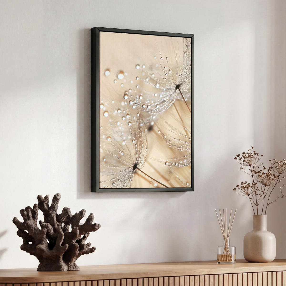 LEINWAND Bilder mit Rahmen - Löwenzahn - Abstrakt - Natur - Beige - 30x40 - Braun, Textil (30/40cm) - MuchoWow