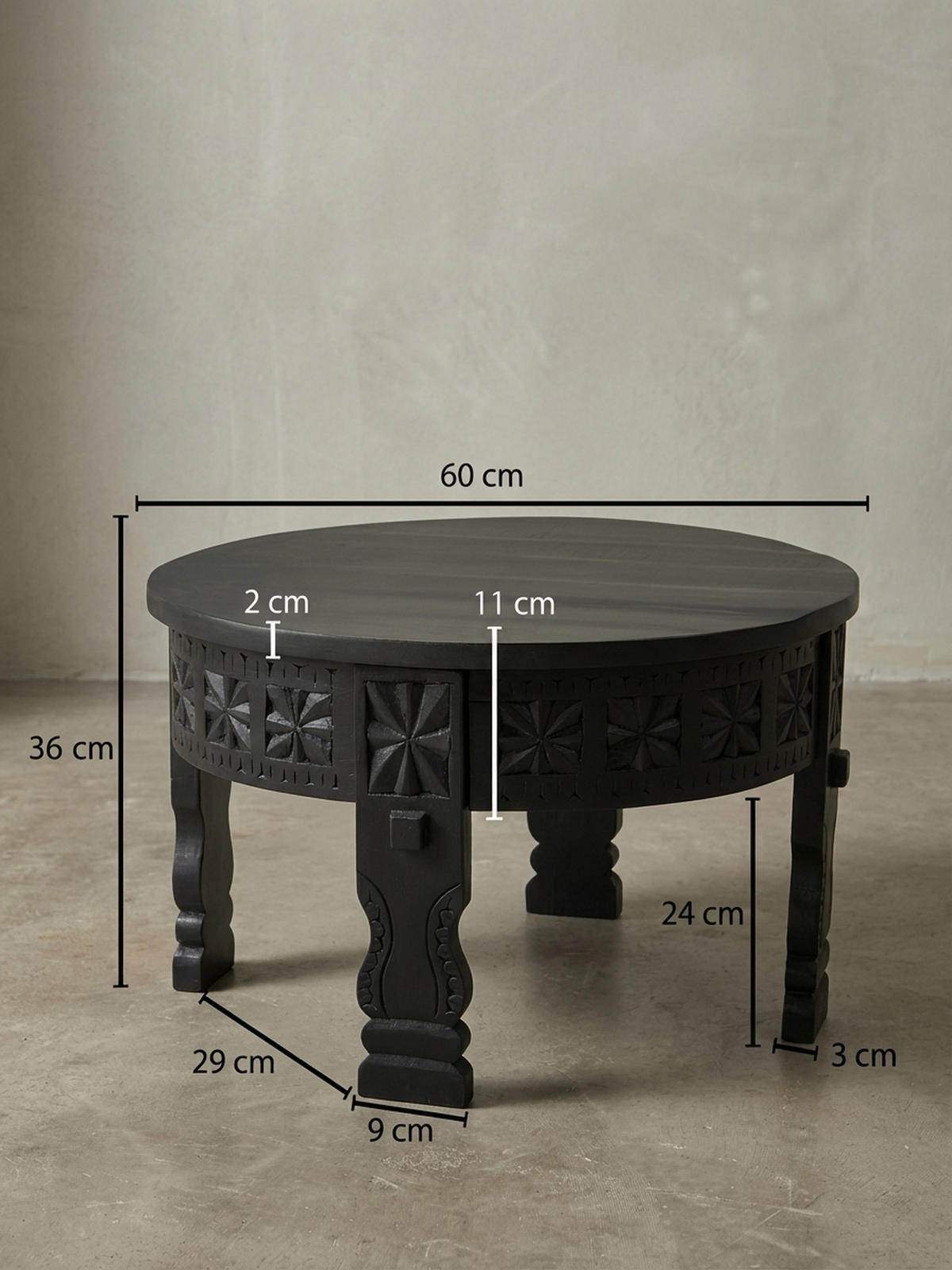 COUCHTISCH Orientalisch in Schwarz, Lackiertes Massivholz, Handgefertigt - Schwarz, Holz (60/60/36cm) - KADIMA DESIGN