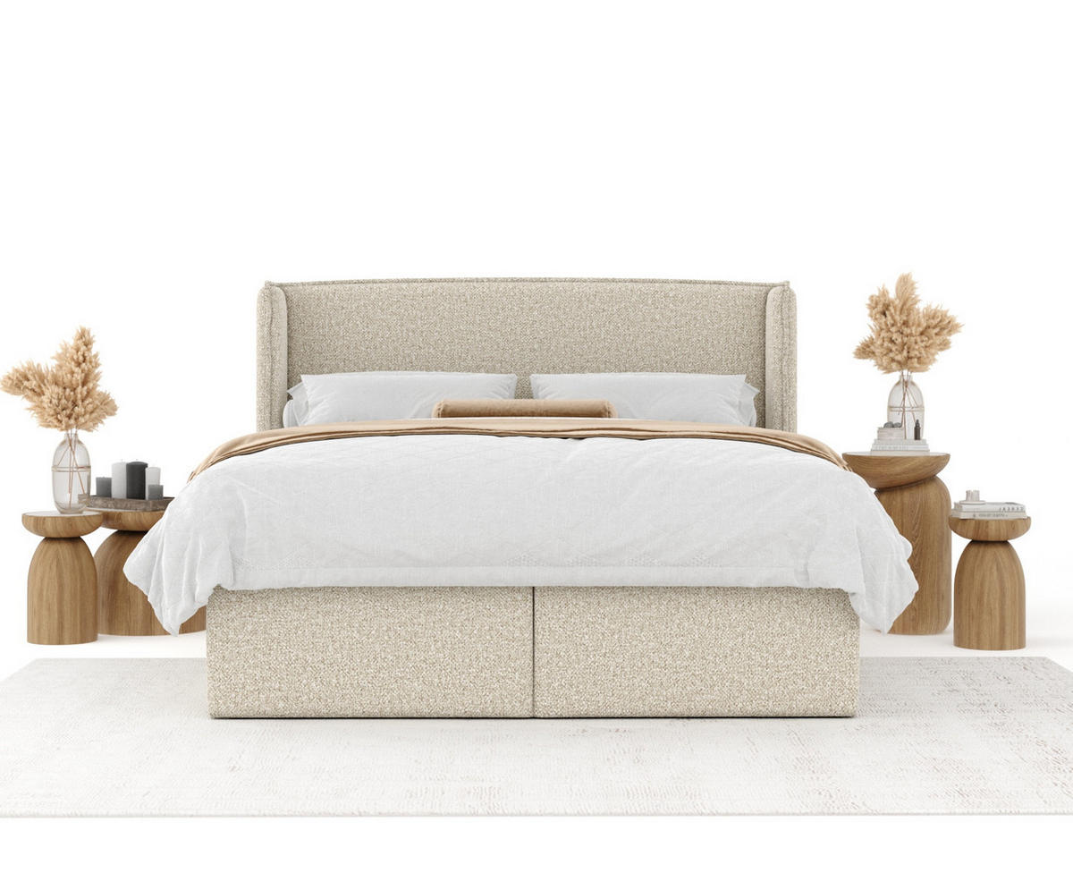 BOXBETT Skyline Beige 160/200 cm mit Matratze und Topper - Beige/Schwarz, Holz/Holzwerkstoff (160/200cm) - Maison de Reve