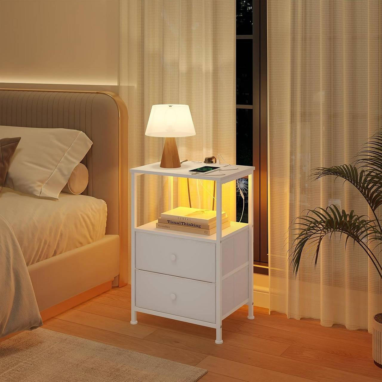 Thumbnail - Woltu Nachttisch, Weiß, Holzwerkstoff, 1 Fächer, 2 Schubladen, Rechteckig, eckig, 40x60x30 cm, Schlafzimmer, Nachttische