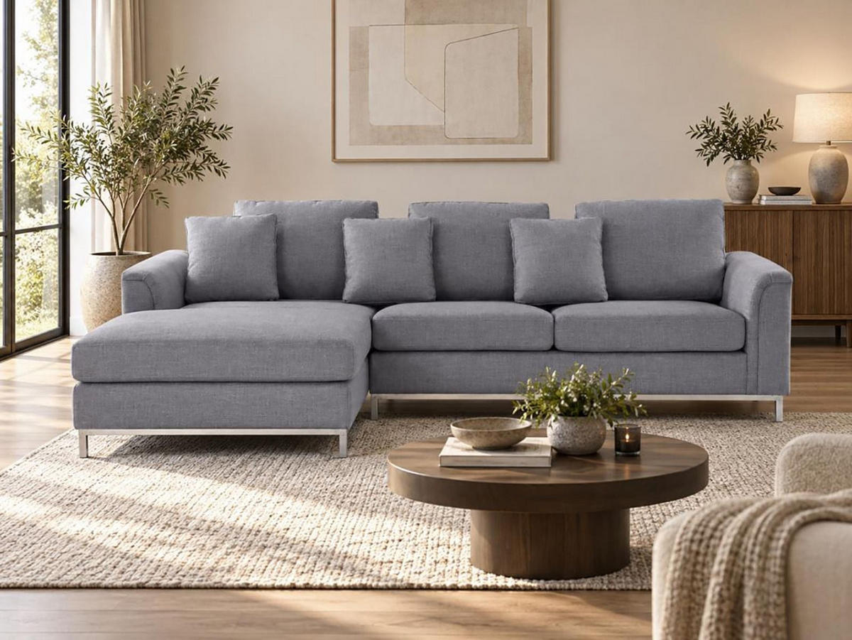4-SITZER-ECKSOFA Polyester Grau linksseitig Oslo - Hellgrau, Textil (270/151cm) - Beliani