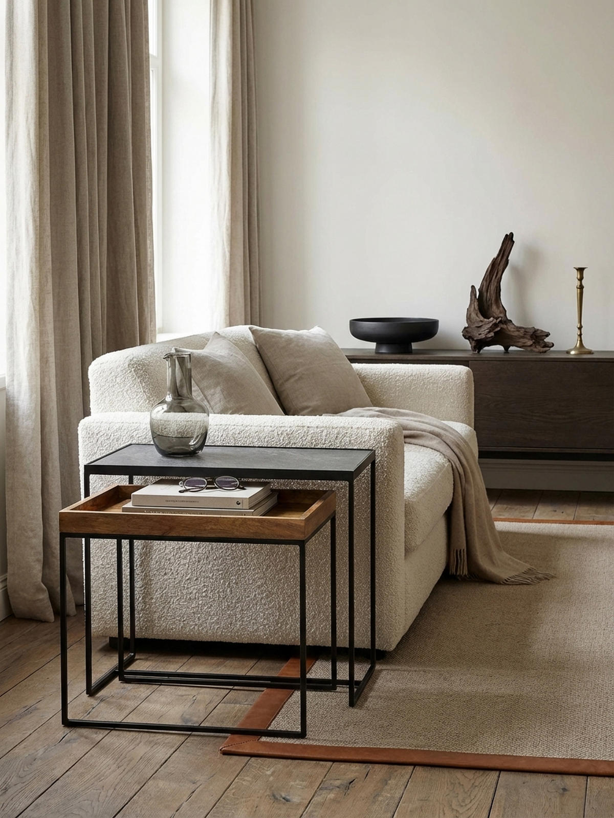 BEISTELLTISCH Set – Mango Massivholz Eisen Anthrazit Braun Industrial - Schwarz/Braun, Holz/Metall (30/60/50cm) - KADIMA DESIGN