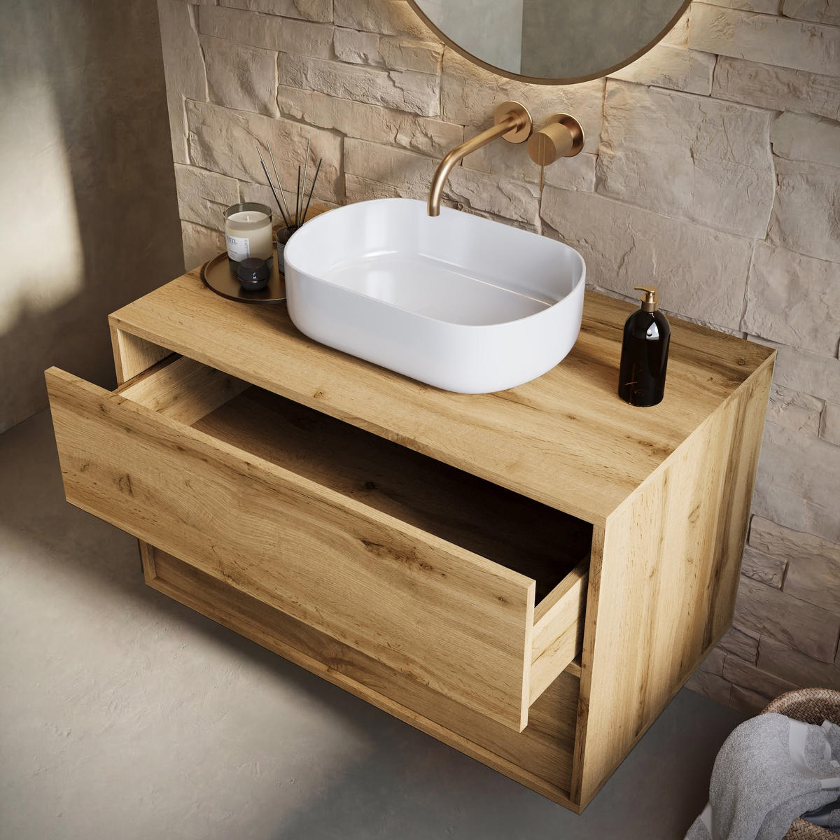 KÚPEĽŇOVÁ ZOSTAVA Mali 2 diely dub - 80 x 46 x 54 cm - farba duba, drevo (80/54/46cm) - Badplaats