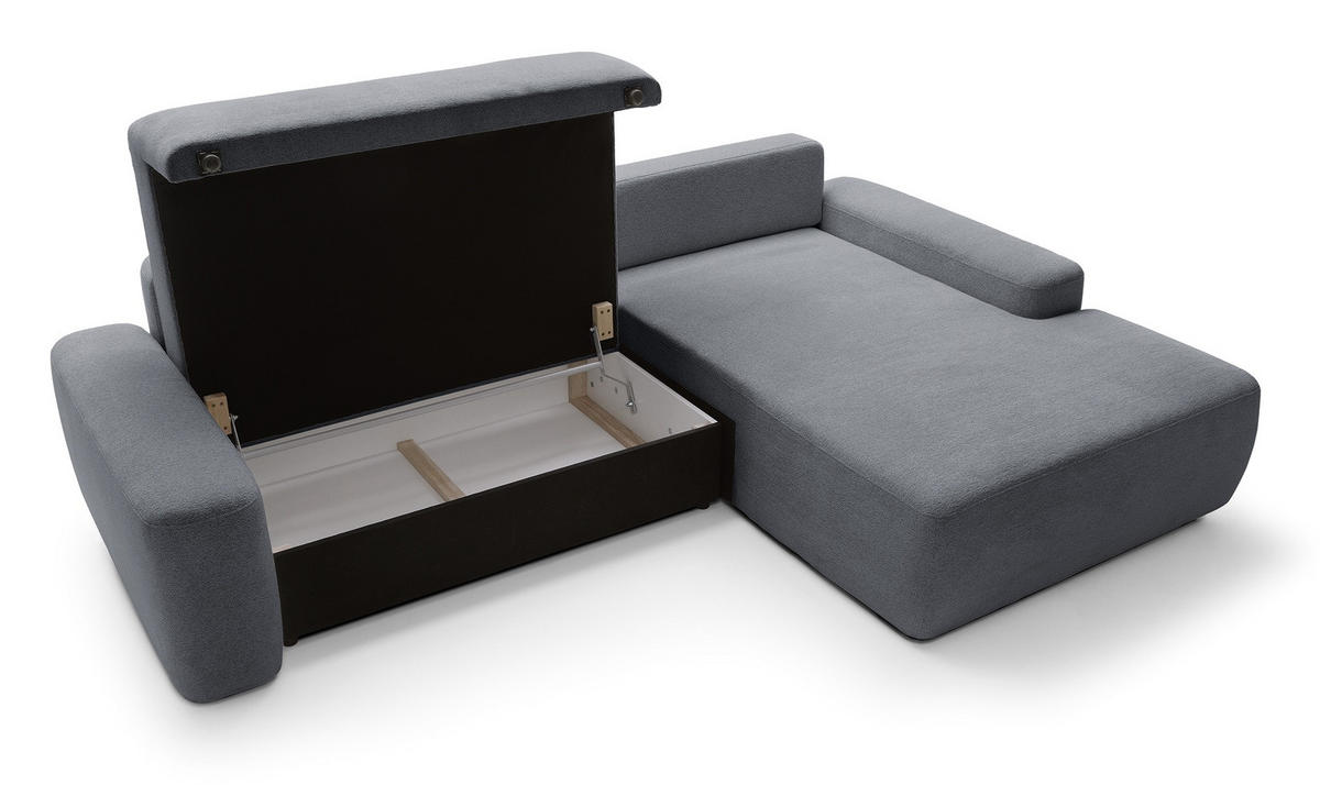 ECKCOUCH mit Schlaffunktion Orea M, 265 cm, Bettkasten, Rechts, Dunkelgrau - Dunkelgrau, Holz (162/264cm) - Emporius
