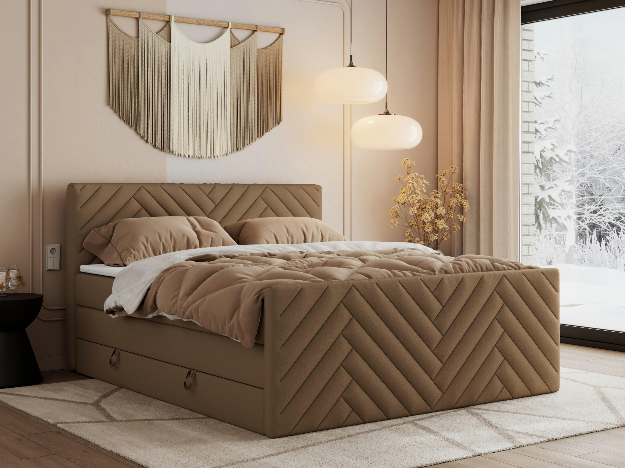 BOXSPRINGBETT PARIS KING DUO - 120/200 - Braun Kunstleder - H3 - Braun, Holz/Textil (120/200cm) - MKS