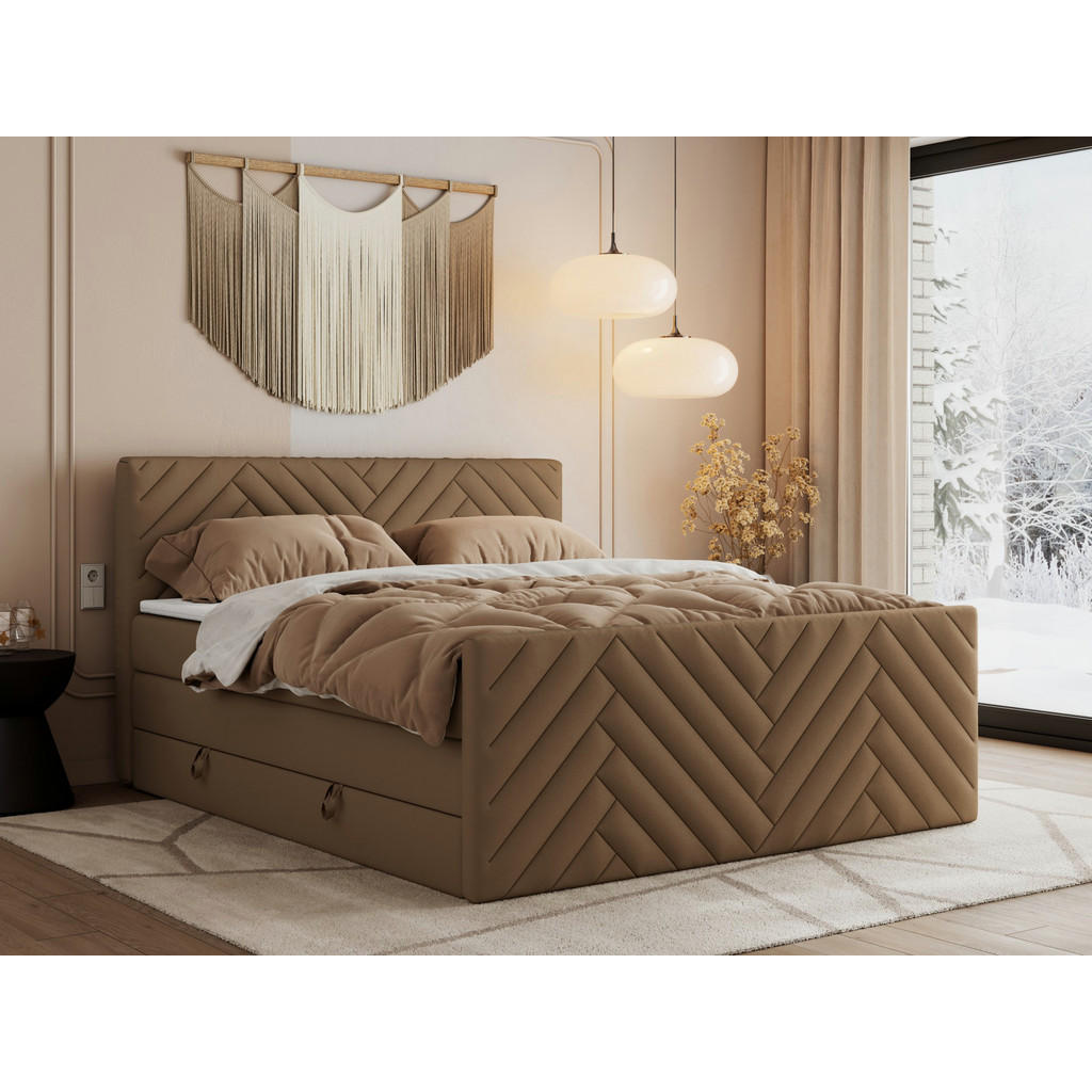 Thumbnail - MKS Boxspringbett, Braun, Textil, H3, 7-Zonen, Rechteckig, 200x200 cm, Oeko-Tex®, Schlafzimmer, Betten, Boxspringbetten