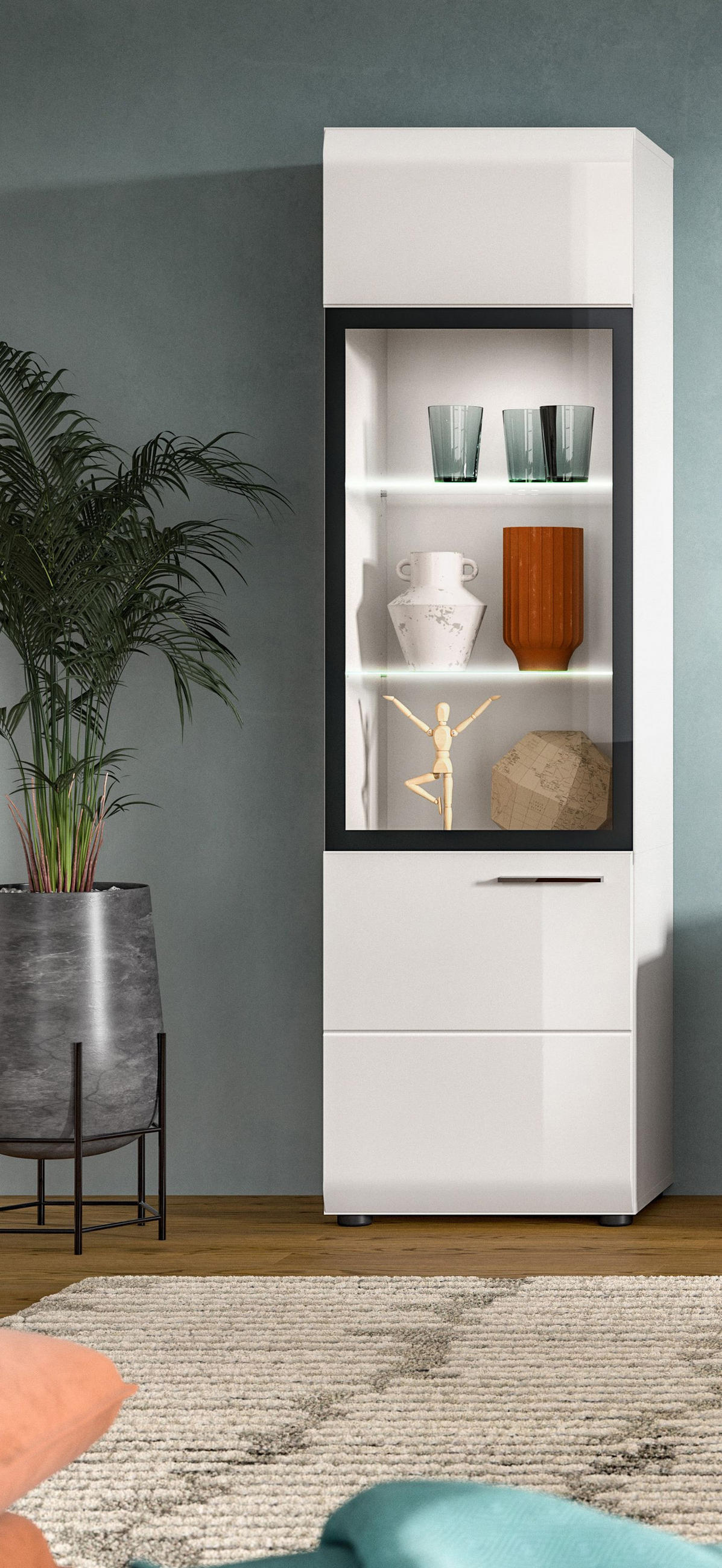 VITRINE ICE (B/H/T: ca. 45/160/34 cm) in Weiß/weiß hochglanz - Weiß, Holzwerkstoff (45/160/34cm)