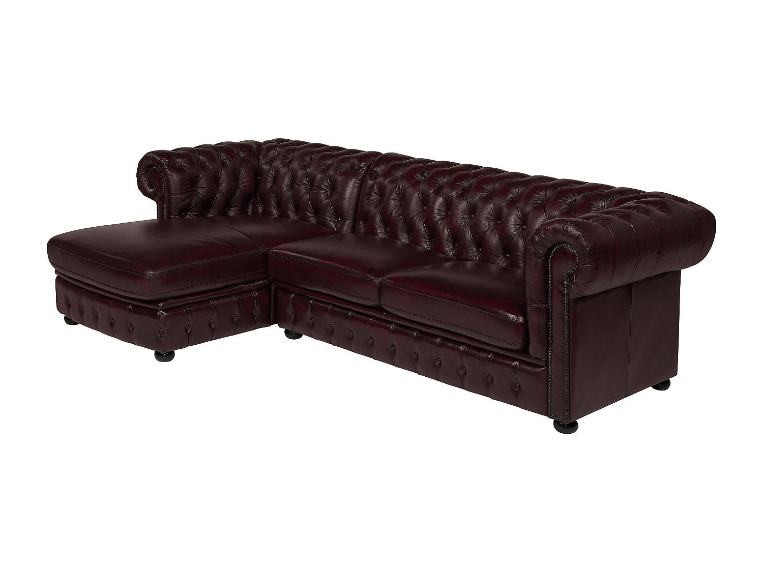CHESTERFIELD Ecksofa - Ecke Links - Büffelleder - Dunkelbraun - BRENTON - Braun, Leder (166/274cm) - Vente-Unique