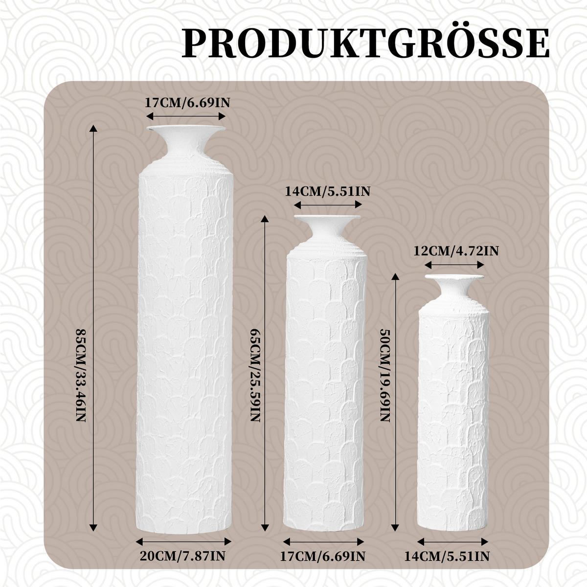 BODENVASE 3-tlg 50/65/85cm Bodenvasen-Set Handgefertigte Stehvasen Groß Metall Weiß - Weiß, Metall (91.88cm) - Raelunyi