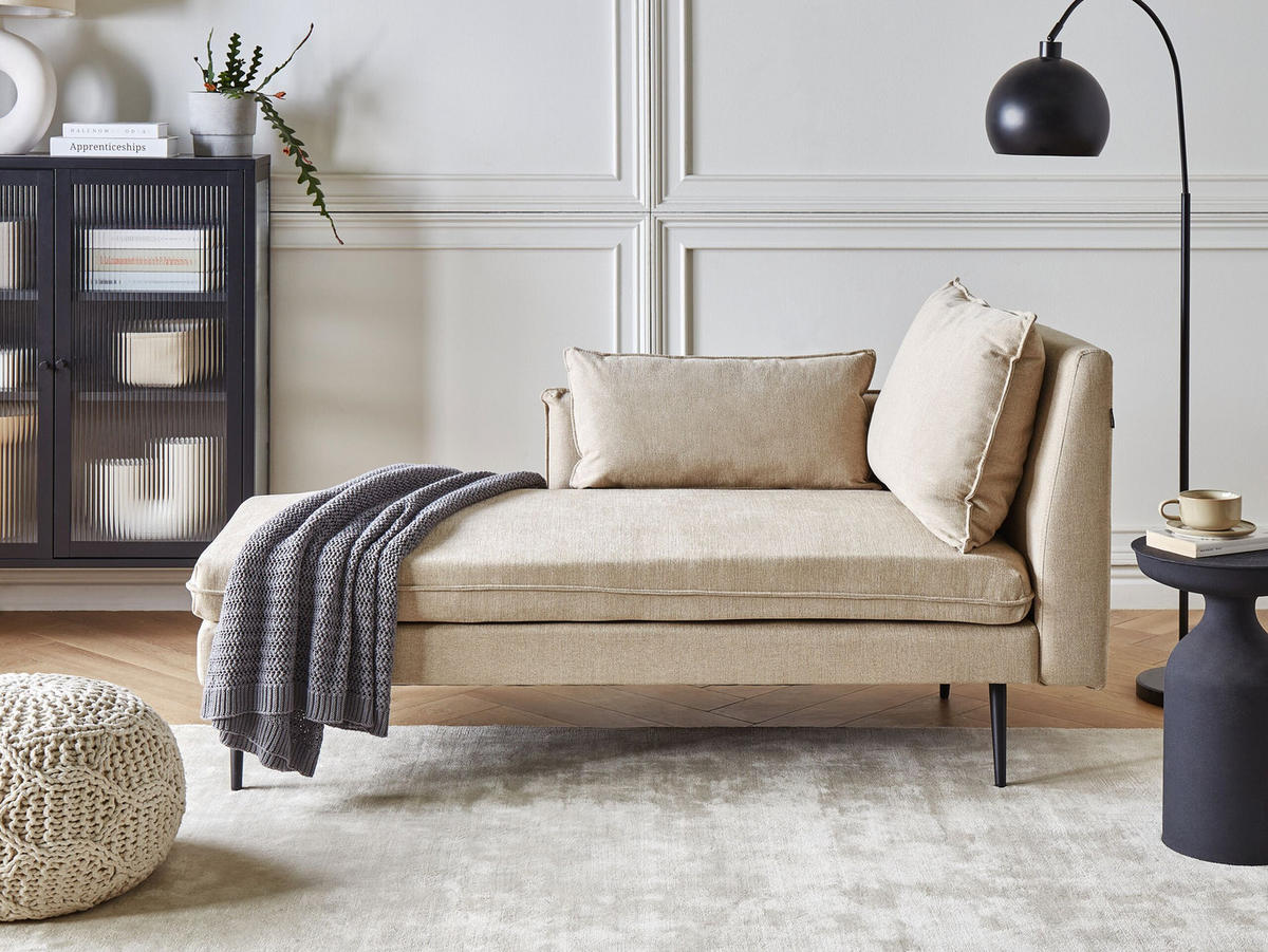 CHAISELONGUE-RECHTSSEITIGE Beige Yerres - Beige/Schwarz, Textil (168/79/87cm) - Beliani