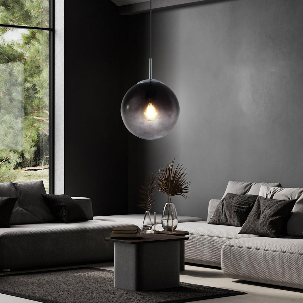 HÄNGELEUCHTE Glas Rauch Grau - Grau, Glas (20/20/120cm) - Globo Lighting