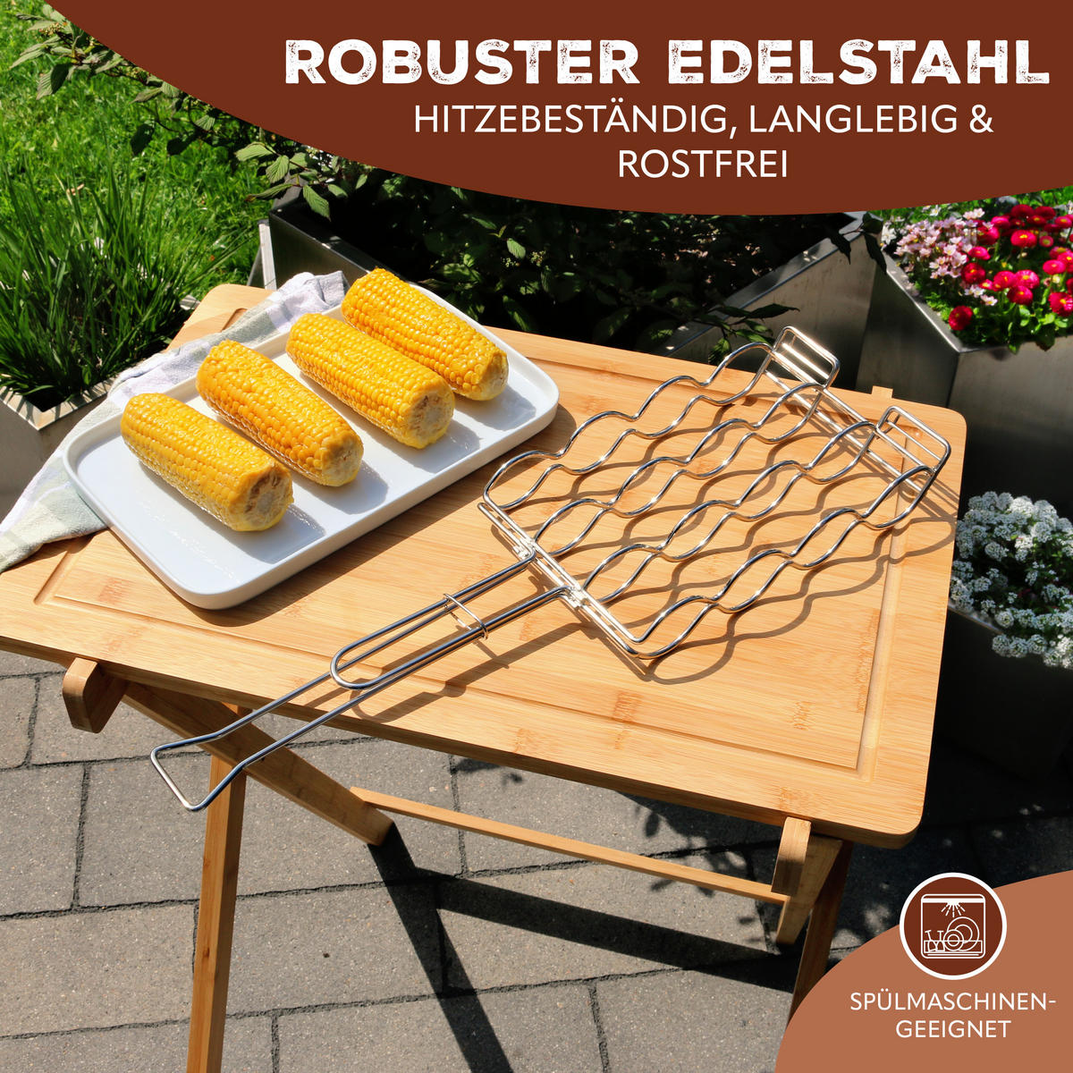 MAISKOLBEN-GRILLHALTER, silber, Edelstahl - Edelstahlfarben, Metall (17.5/17.5/55cm) - bremermann