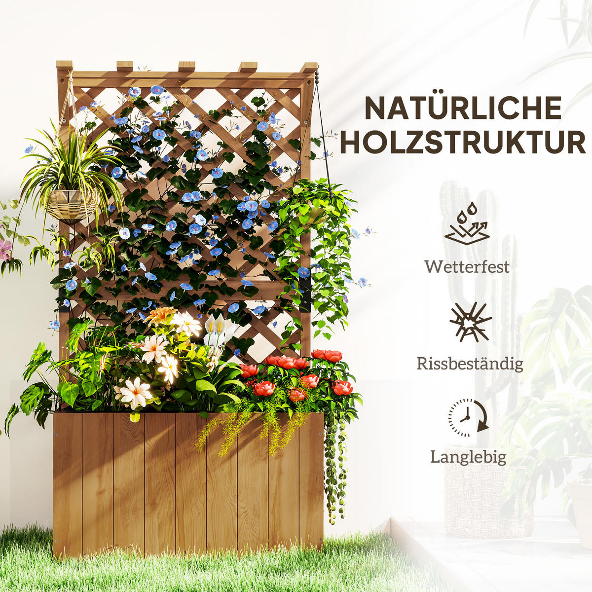 HOCHBEET DE-05274 Mit Rankgitter & Spalier, Holz Natur - Naturfarben, Holz (64/122/33cm) - ComfortXL