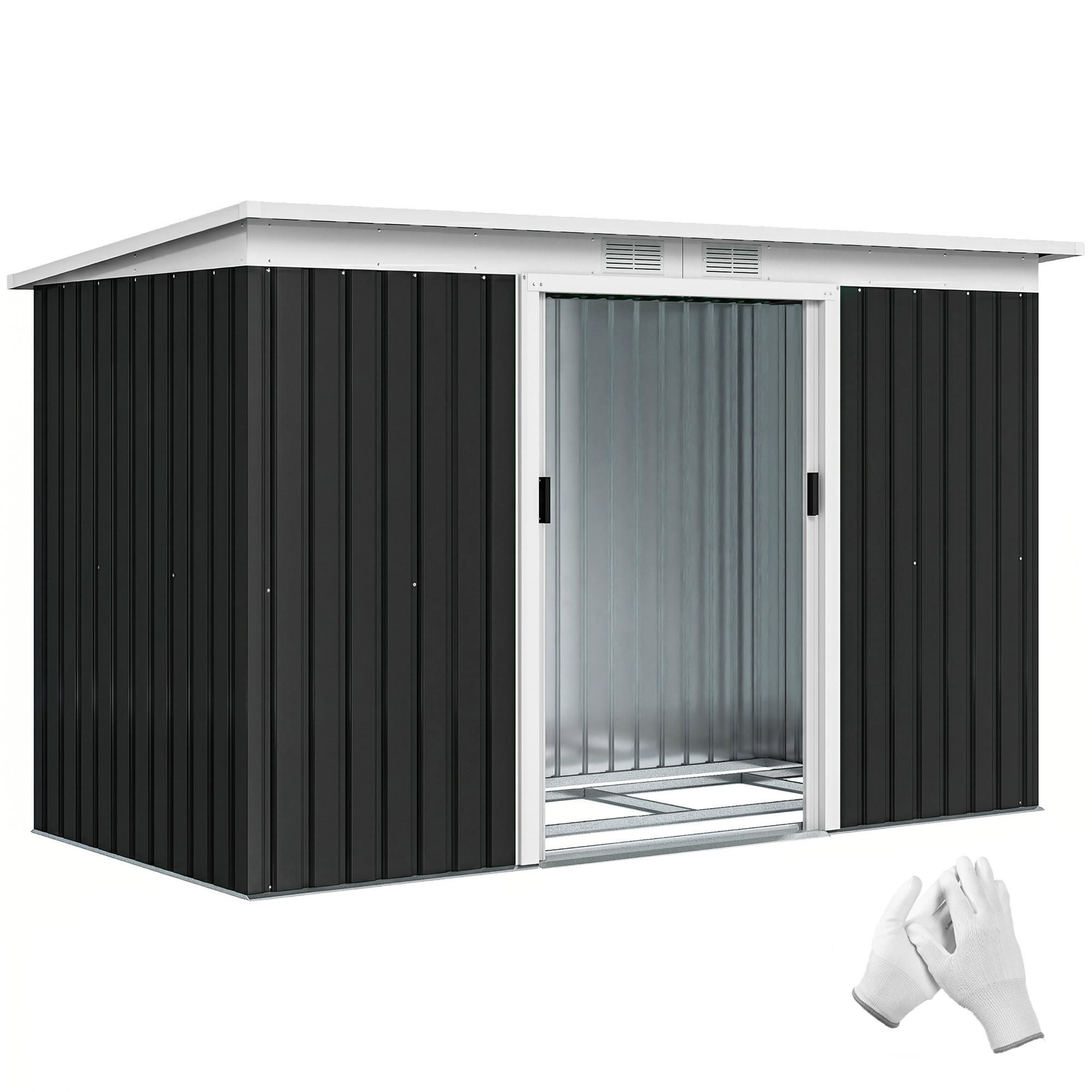 GARTENHAUS aus Stahlblech mit Schiebetüren 280 x 130 x 172 cm ,grau-schwarz - Grau, Metall (130/172/280cm) - Vallsero