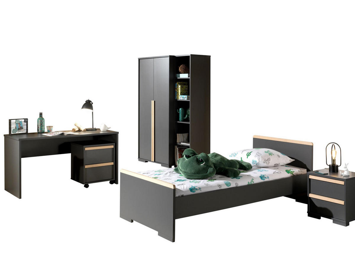 KINDERZIMMER komplett Set 6-tlg. Kariotta 10 Anthrazit Griffe Massivholz - Anthrazit, Holzwerkstoff (588/1/347cm) - 58aufmkessel