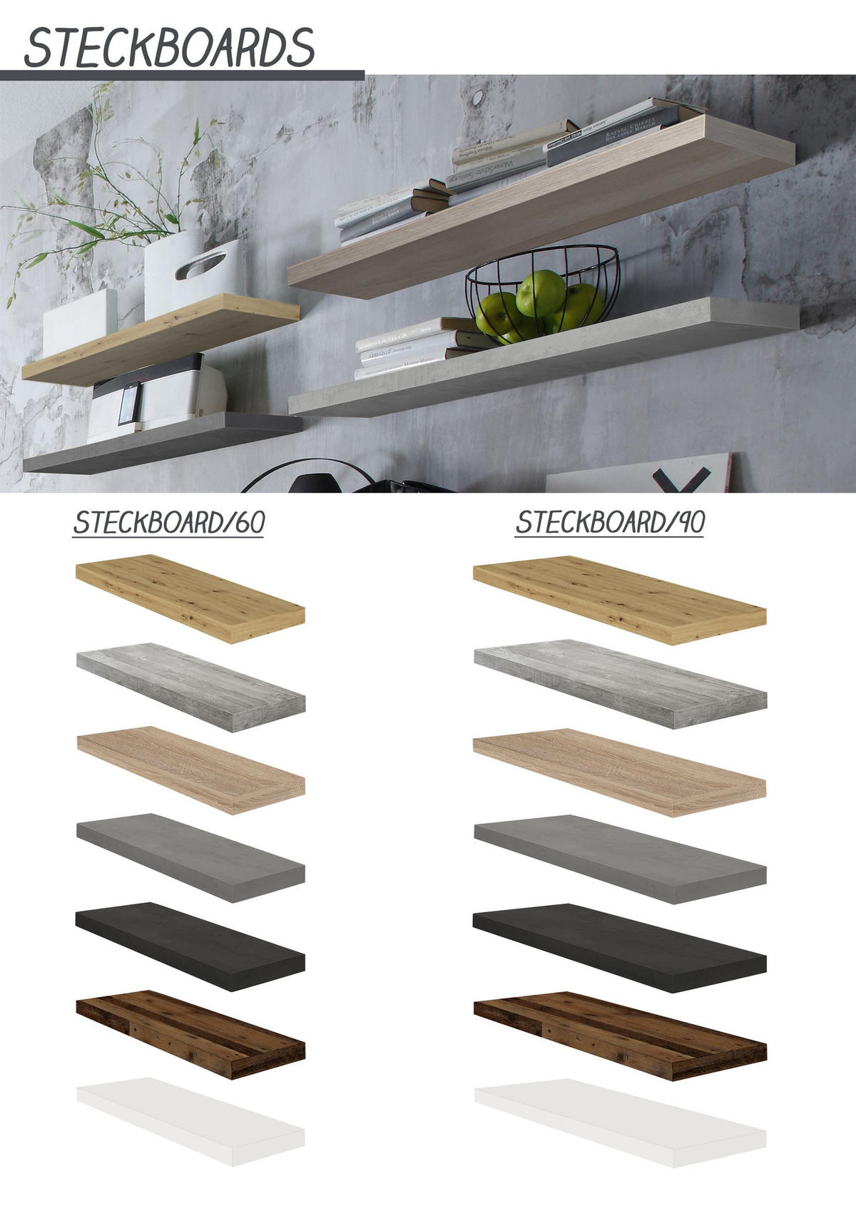 WANDBOARD Elif 90x24x4 aus Holzwerkstoff in der Farbe graphit - Graphitfarben, Kunststoff (90/4/24cm) - 58aufmkessel