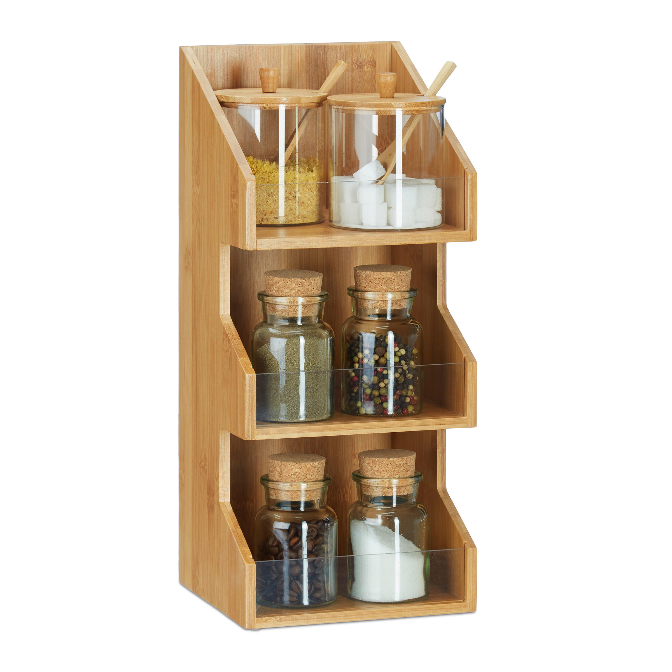 3-STUFIGER Organizer - Hellbraun, Holz (17/18/41cm) - Relaxdays