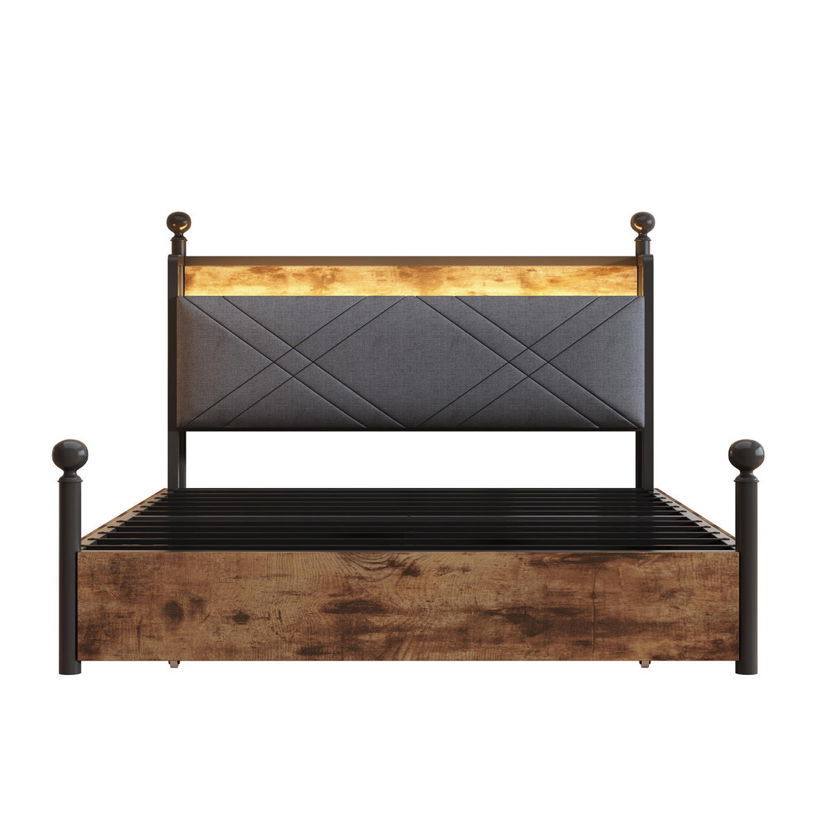METALLBETT 140/190 cm mit LED-Beleuchtung, Stauraum und USB- und Type-C-Anschlüssen - Schwarz, Metall (140/190cm) - Flora Grace