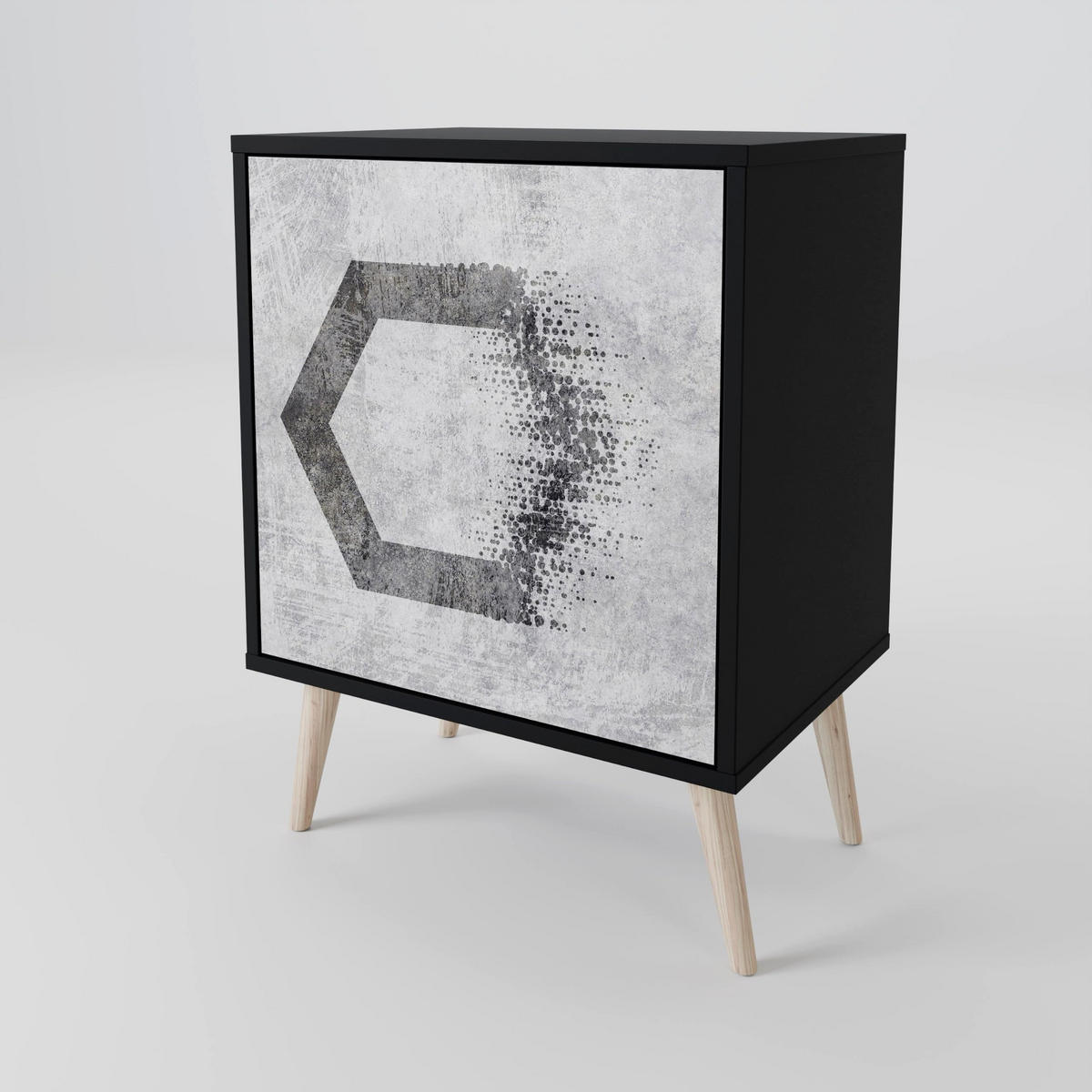 SIDEBOARD HEXAGONAL FIGURES, Schwarz, 57,5x42x75,5 cm, Goldfarbene Metallfüße - Goldfarben/Multicolor, Holzwerkstoff/Metall (57.5/75.5/42cm) - SpaceRebels