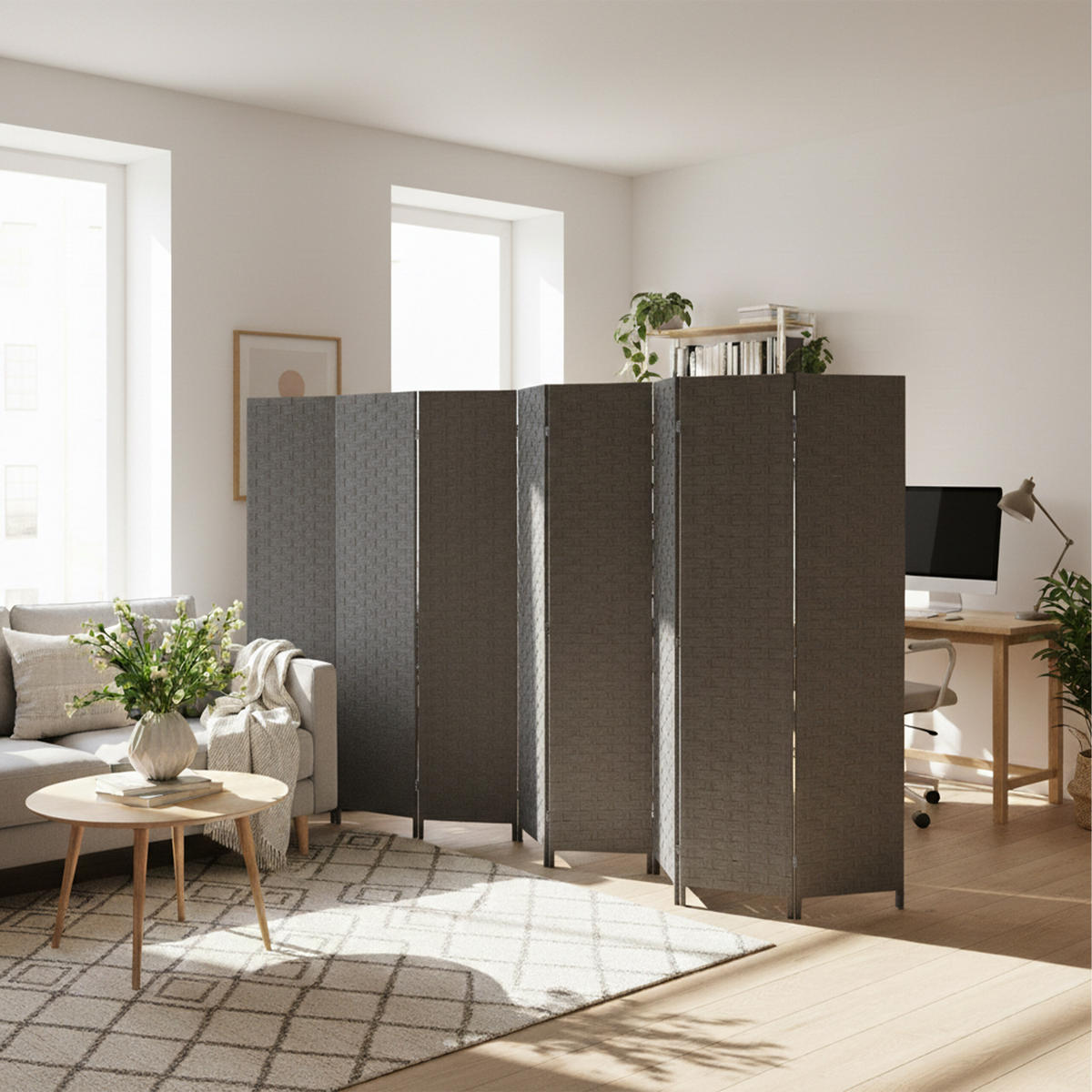 PARAVENT - Grau, Holz/Papier (320/170/2cm) - Relaxdays